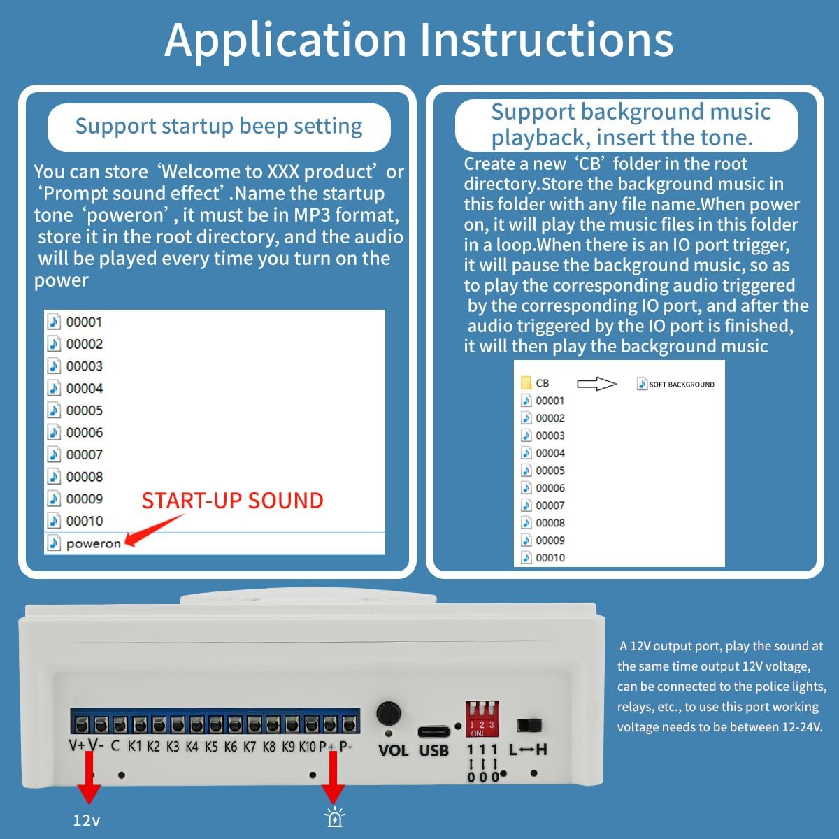 Voice Sound Alarm, Y5610 Industrial Voice Horns Sirens,Sound Players, Entry Switching Serial Multi Trigger High/Low Level Control Announcer Outdoor Horns Sirens for Schools, Gyms Other Public Places.