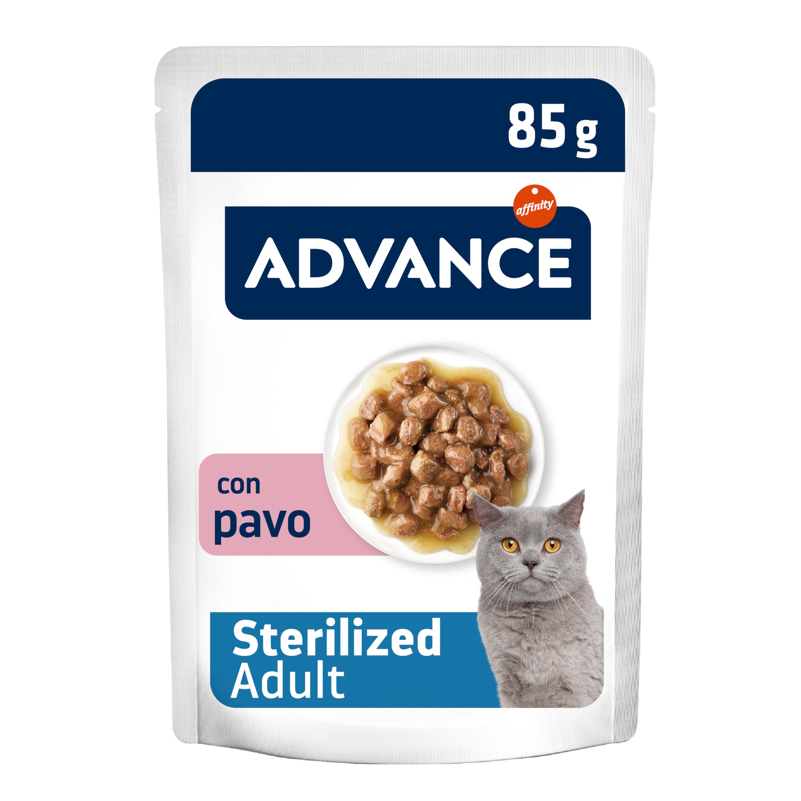 Advance Comida Húmeda para Gatos Adultos Esterilizados con Pavo, Multipack 12 x 85 g, Total 1.02 kg