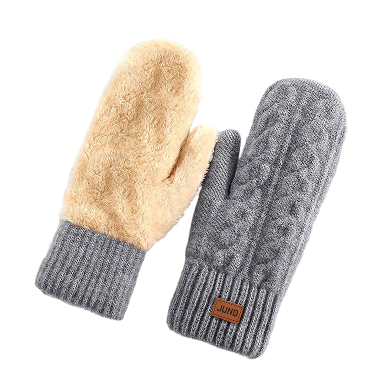 Winter Warm Mittens for Women Knit Gloves Soft Wool Thick Fleece Lining Mittens Cable Knit Comfy Solid Mitten