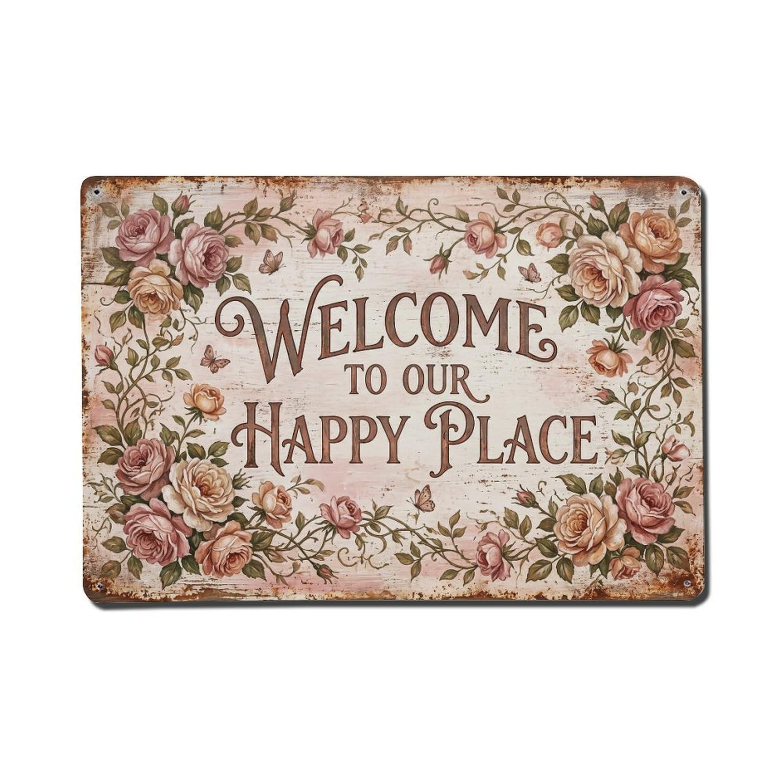Welcome Shabby Chic Porch 1 Vintage Metal Tin Sign Plaque Wall Decor for Cafe, Club, Garden Metal Poster 8x12Inch
