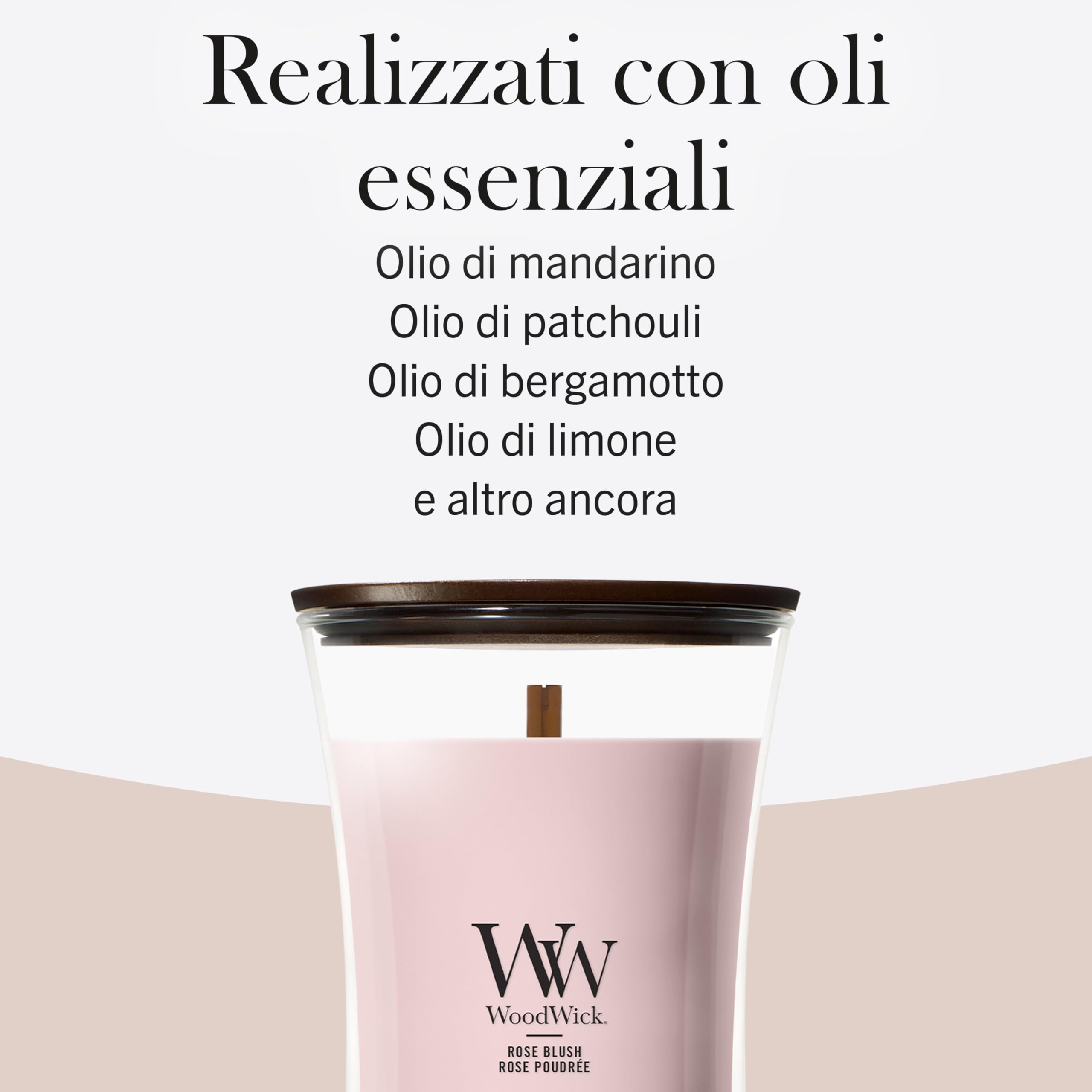 WoodWick Candela profumata | Candela a clessidra grande | Rose Blush | Regali perfetti per donne