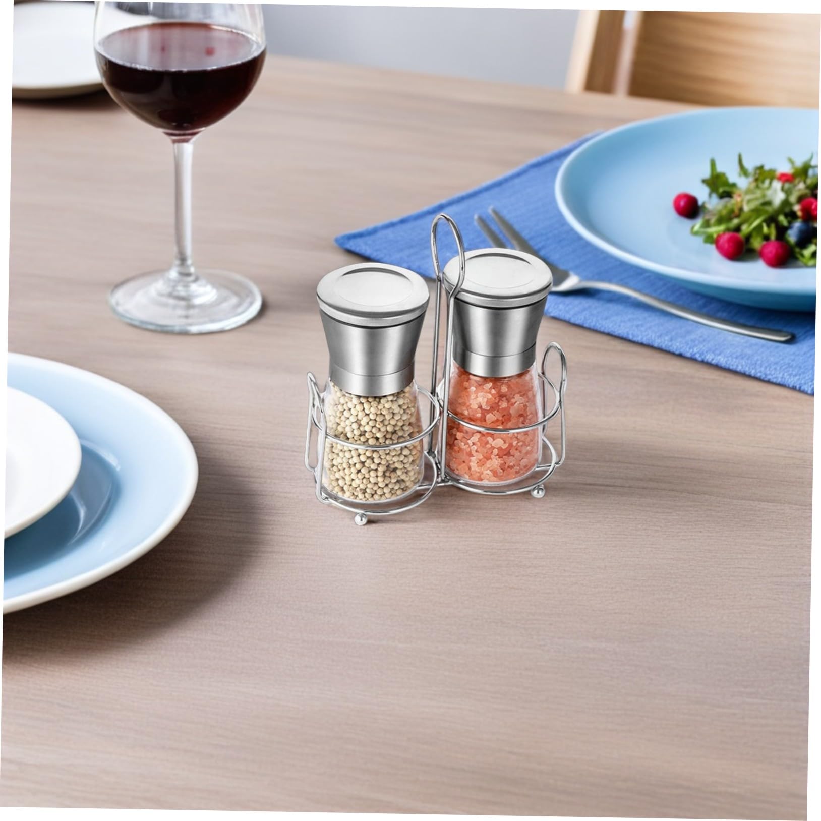 OUNONA Moulin à Épices Manuel en Acier Inoxydable avec Support, Broyeur à Poivre et Sel Rechargeable, Compatible Épices Polyvalentes Cuisine et Barbecues en Plein Air
