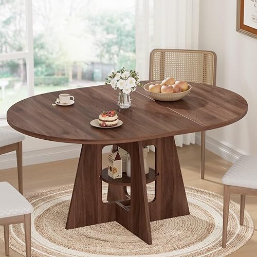 Extendable Round Dining Table for 4-8, 43.3in-59in Modern Kitchen Dining