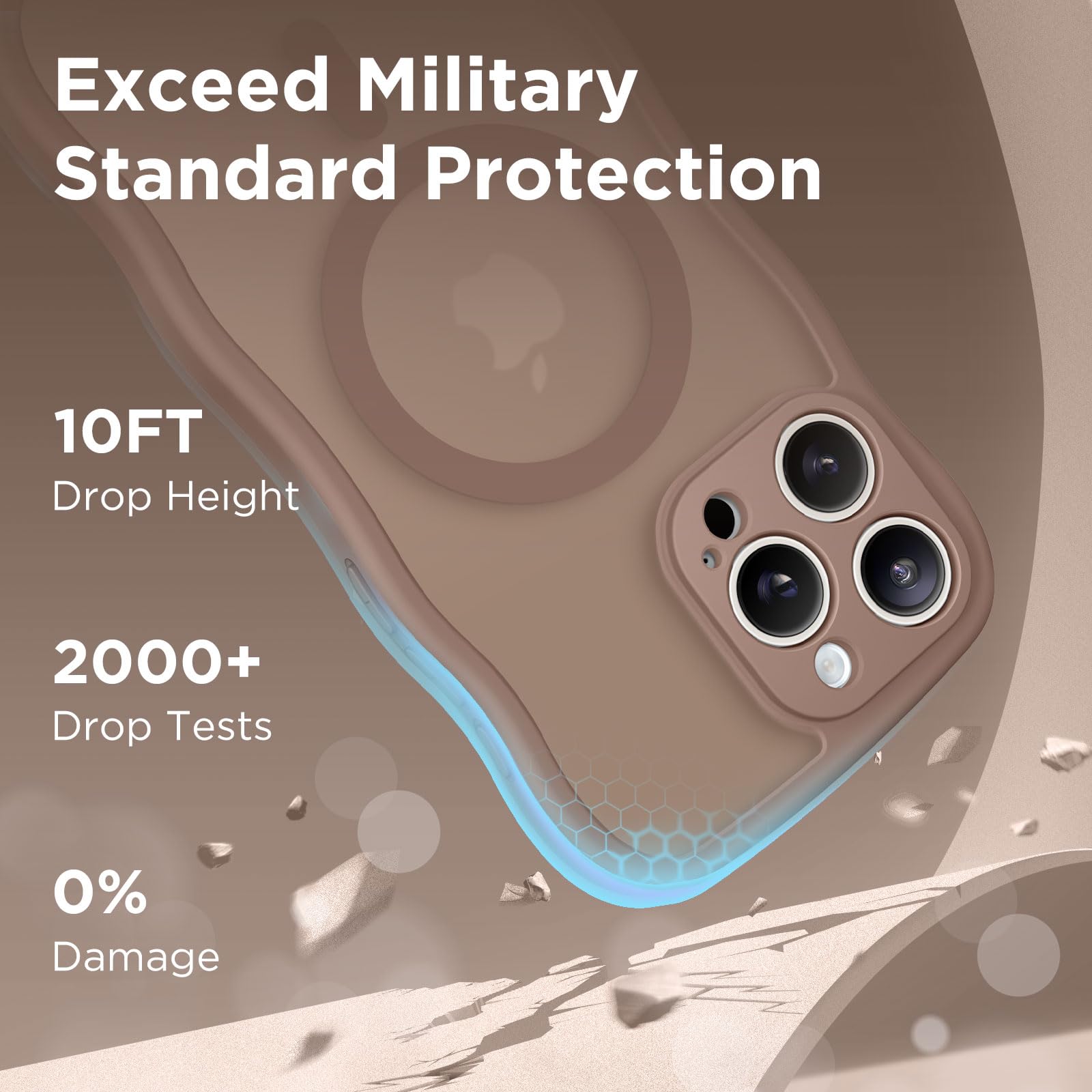 CAPRARO Cute for iPhone 15 Pro Max Case, Compatible with MagSafe, [Curly Wave Edge] [Full Camera Protection] [14 FT Drop Protection] Magnetic Phone Case for 15 Pro Max 6.7 Inch, Brown - 5