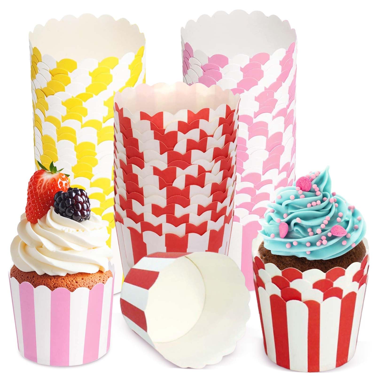 Cupcake Wrapper, 150 Stück Muffin Förmchen, Muffinförmchen Papier, Mini Muffin Papierförmchen Cupcake Förmchen Muffins Papierförmchen, für Geburtstage Hochzeiten und Partys(Rosa Rot Gelb)