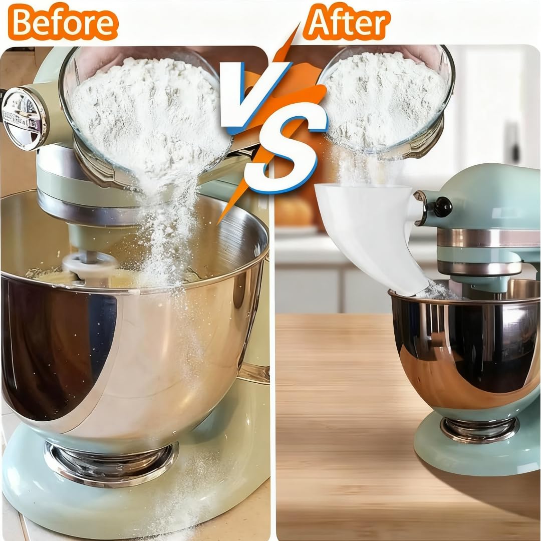 1PcsFlour Funnel for KitchenAid Mixer 5 Qt, Anti-Splash Attachment for Tilt-Head Stand Mixer 4.5 & 5 Quart (KSM150), Dishwasher Safe No-Mess Baking Tool, Easy Pour Accessory (White) image 5
