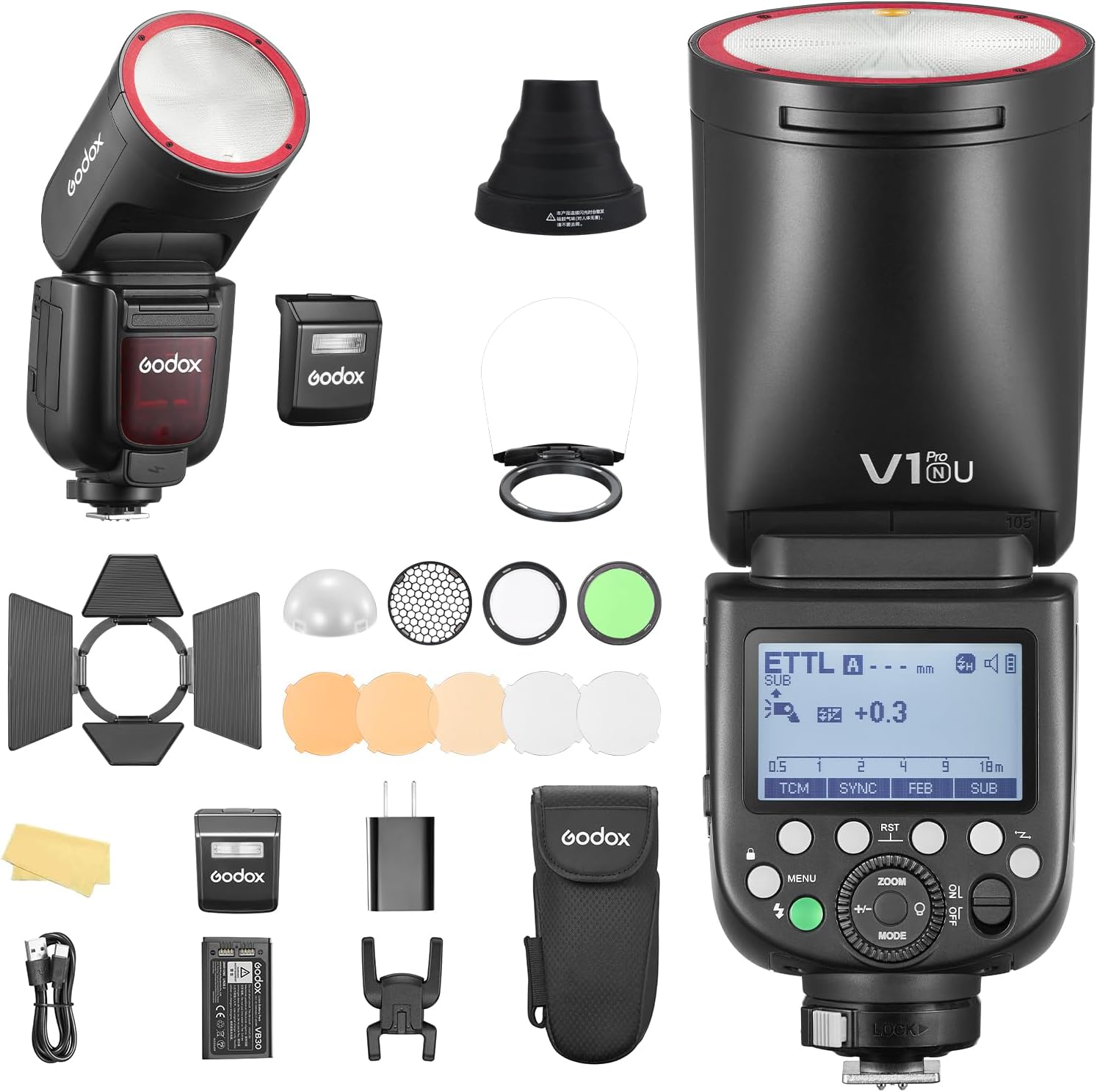 Godox V1 Pro N USA Version with AKR1 Kit External Flash SU-1 for Nikon Camera 2980mAh 76W Battery Flash TTL 1/8000s HSS 1.3s Recycle Time 2.4G Wireless HSS 500 Full Power Flashes