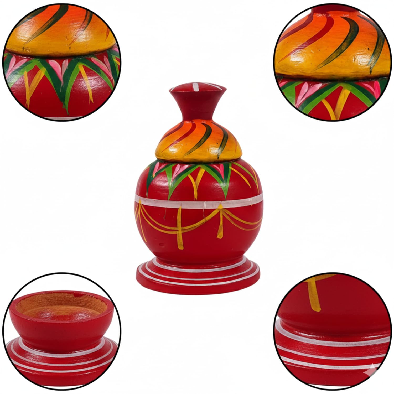 Salvus APP SOLUTIONS Wooden Round Sindoor Dibbi/Sindoor Box/Dani, Women Utility, Home Decoration, Set of 2 (Multicolor_3x4 Inch) 2