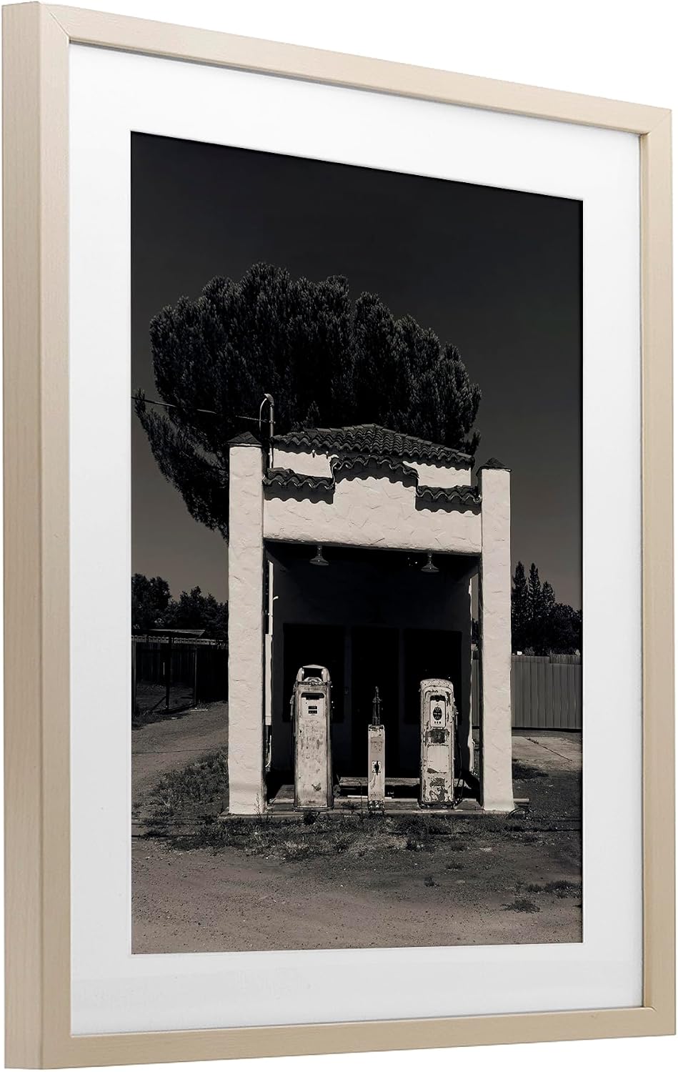 Stupell Industries Ancient Service Station Photograph Birch Framed Print Under Glass design by Dan Katz, 21 x 17