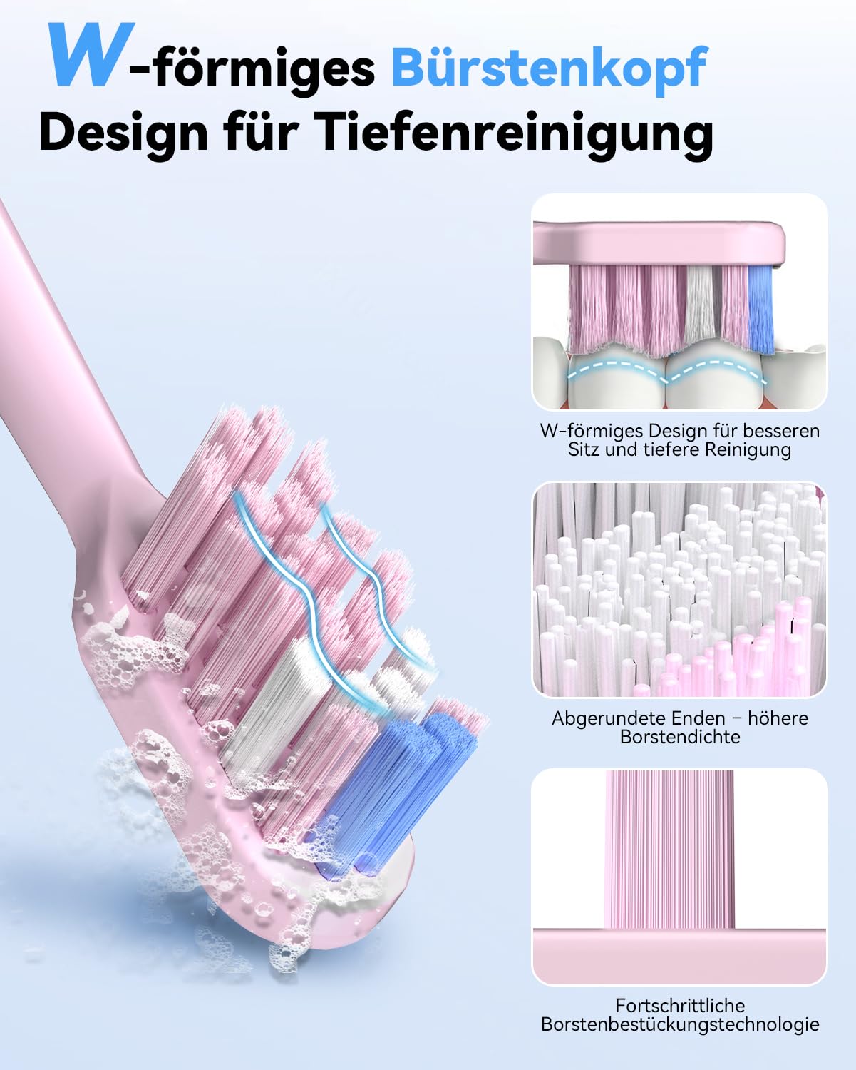 JTF Elektrische Schallzahnbürste mit UV Reinigung und Trocknung Kabellose Ladestation, 5 Reinigungsmodi, 6 Ersatzbürstenköpfe, Spülbecher, Wiederaufladbar für Zuhause und Reisen (Rosa)