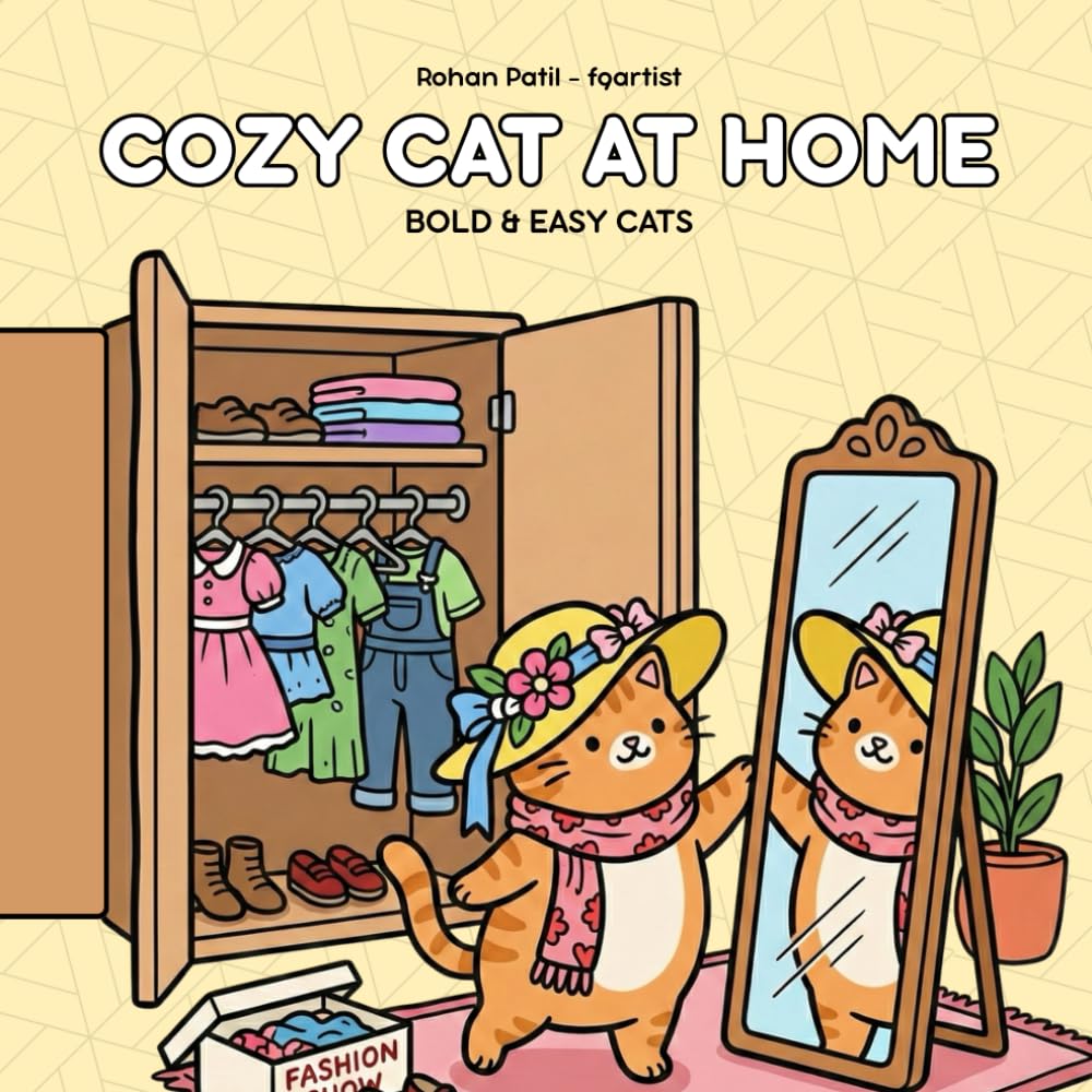 Cozy Cat At Home: Bold and Easy Coloring Book for Adults and Kids Featuring Cute Cats, Simple Designs, and Thick Lines for Stress Relief and Relaxation