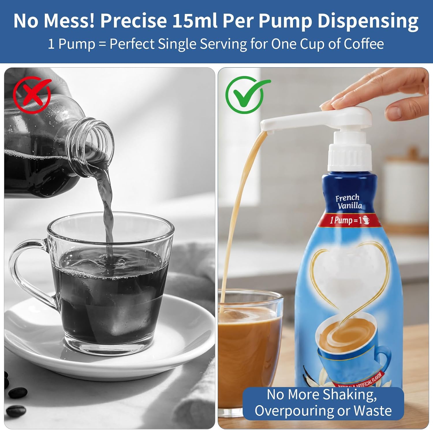 Coffee Creamer Pump, 2 Pack 15cc Dispenser for 50.7oz Large Creamer Bottles, Fits 38/400 & 38/410 Thread Jugs