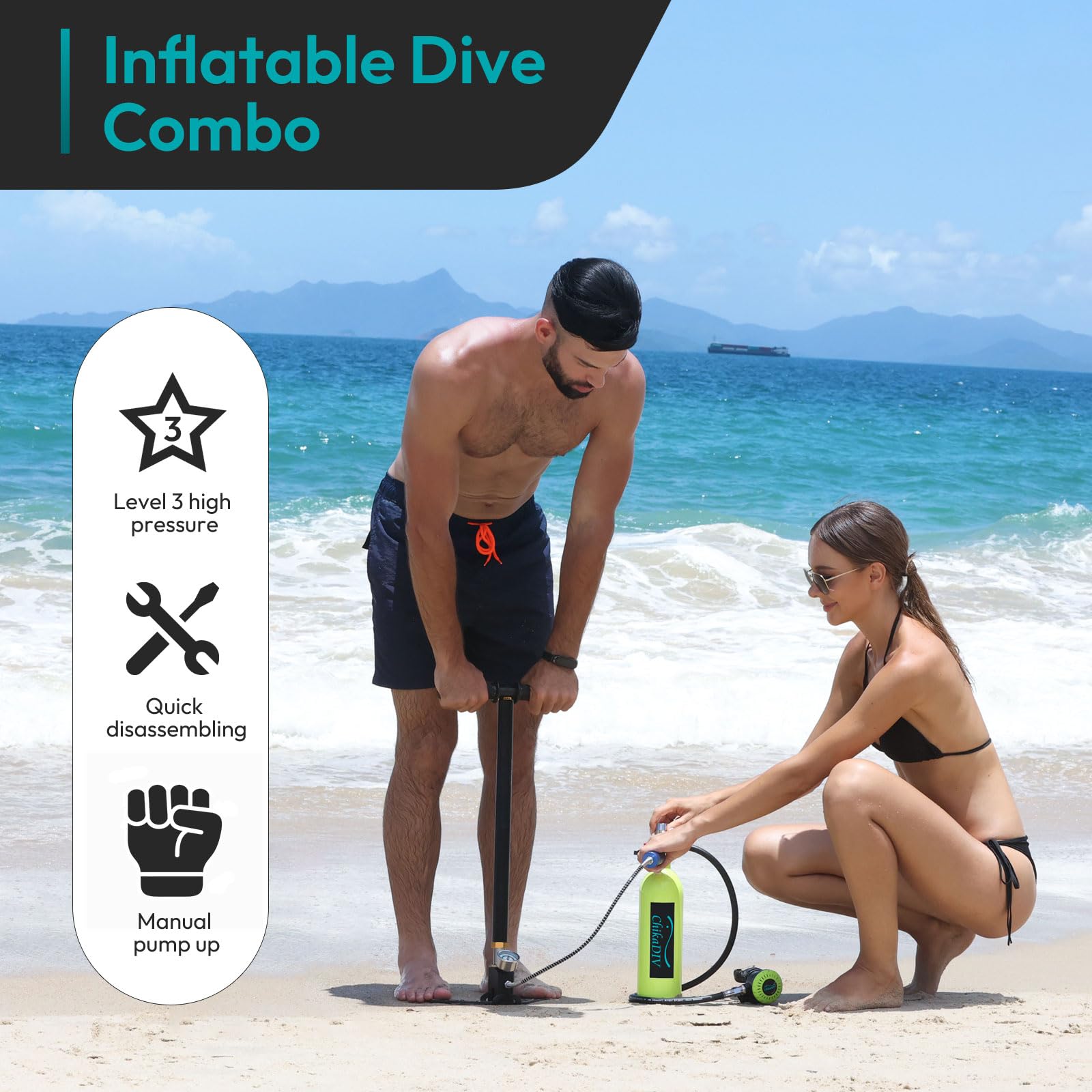 Pompe à air de plongée, Pompe à Pneumatique pour Pneus Haute Pression, Pompe à air Portable PCP Pédale Pliable avec Manomètre Précis