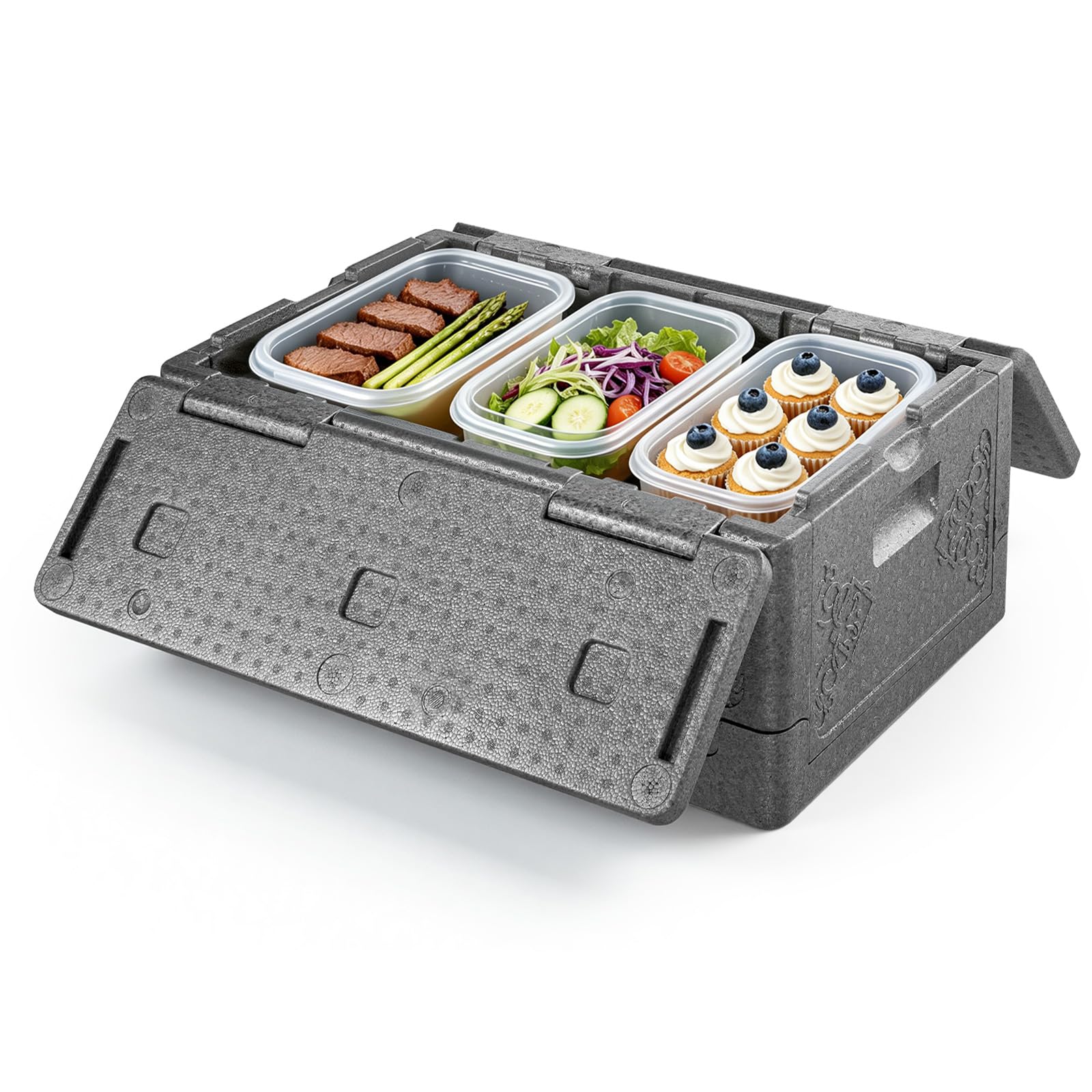 VEVOR Caisse Isotherme 38 L, Boîte de Transport Isotherme Passive sans Électricité, pour Livraison Traiteur Barbecue Restaurantion, Caisson Maintien au Chaud ou au Froid Pliable et Léger en PPE, Gris