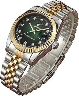 FANMIS Fashion Luxury Stainless Steel Calendar Diamond Waterproof Sports Women Or Men Quartz Watch (Gold Silver Green)
