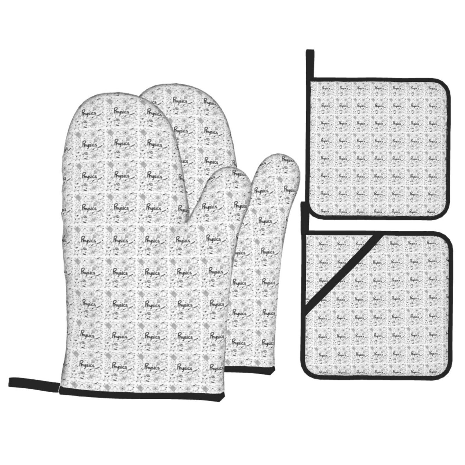 Physics Print Print 4-Piece Heat-Resistant Oven Waterproof Kitchen Gloves Cooking Roasting Essential