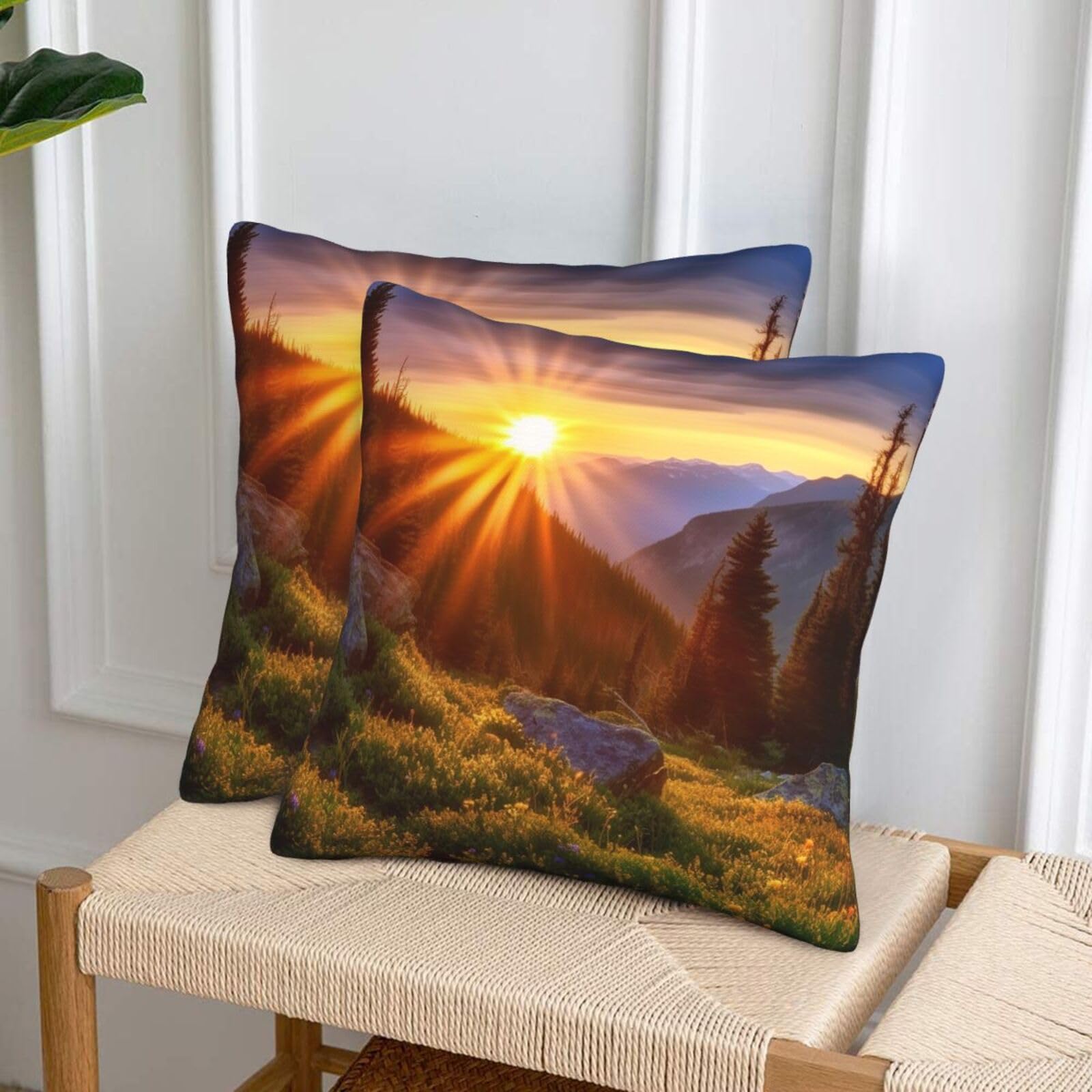 NONHAI Decorative Throw Pillow Covers Set of 2, 20"x20" Square Cushion Case Soft Comfy Rocky Mountain Sunset Sunshine Throw Pillows for Couch Cushion Livingroom Farmhouse Home Decor Pillowcases