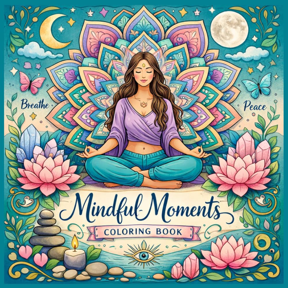Mindful Moments Coloring Book: Yoga & Meditation Coloring Book with Artful Designs & Inspiring Affirmations for Relaxation, Mindfulness, Stress ... Poses, Positive Quotes & Relaxing Mandalas