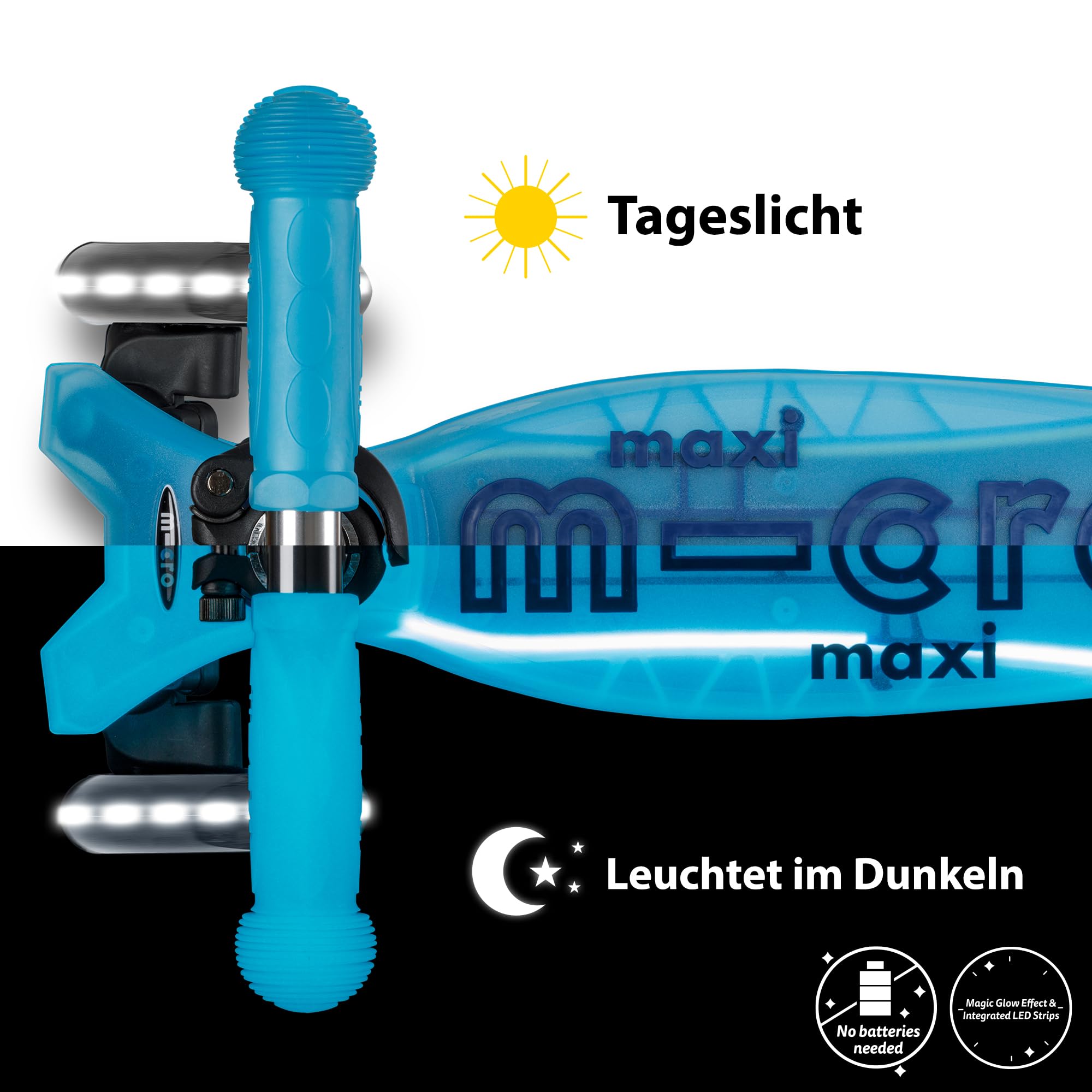 micro™ Maxi micro Deluxe Glow LED Plus | Höhenverstellbar | Das ORIGINAL | Kinderroller ab 5 Jahre | Inklusive LED Rollen & Deck und Tragegurt | Jungs & Mädchen 5-10 Jahre