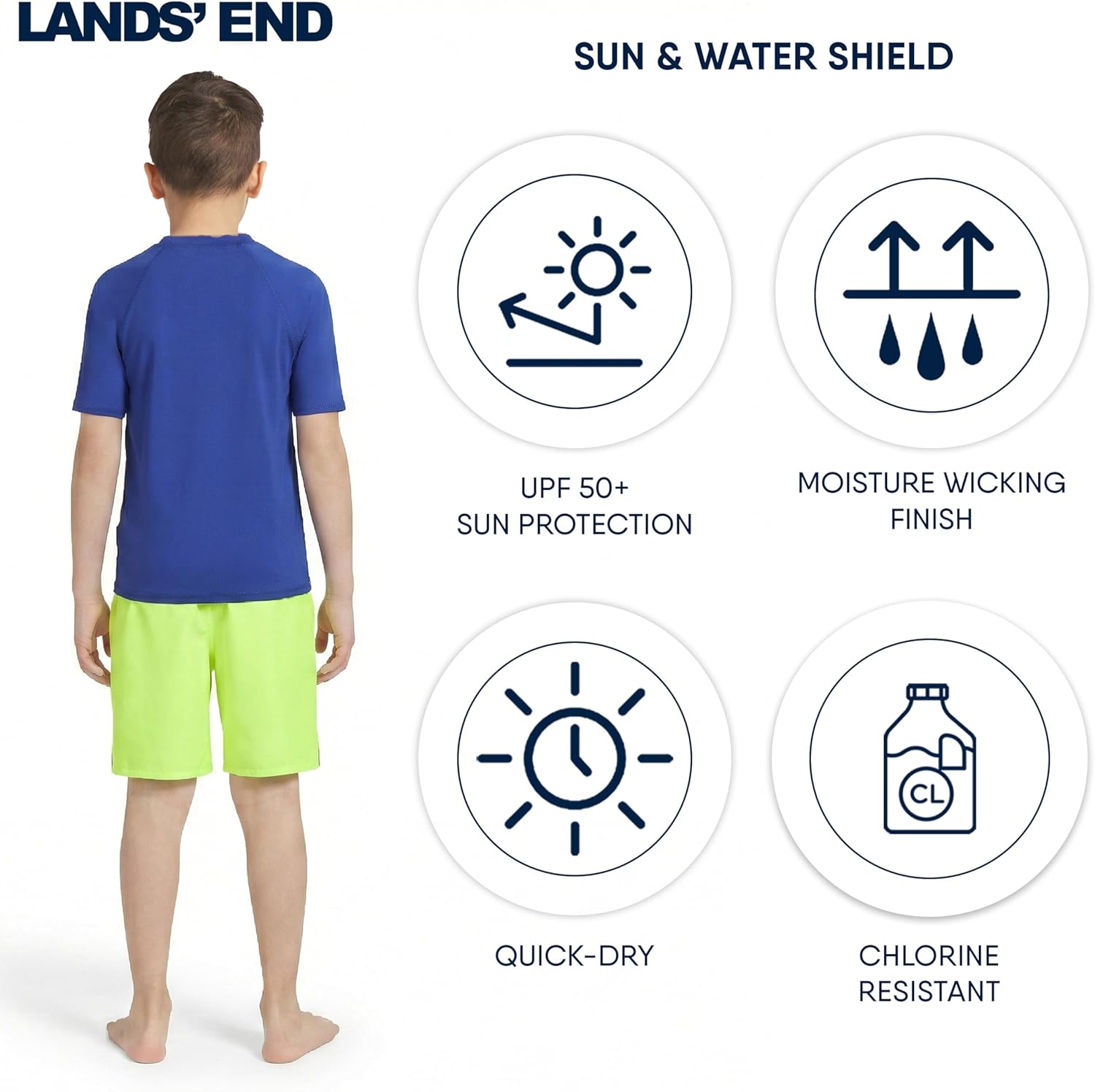 Lands' End Boys' Swim UPF 50 Plus Short Sleeve Sun Tee Rash Guard Shirt - Image 5