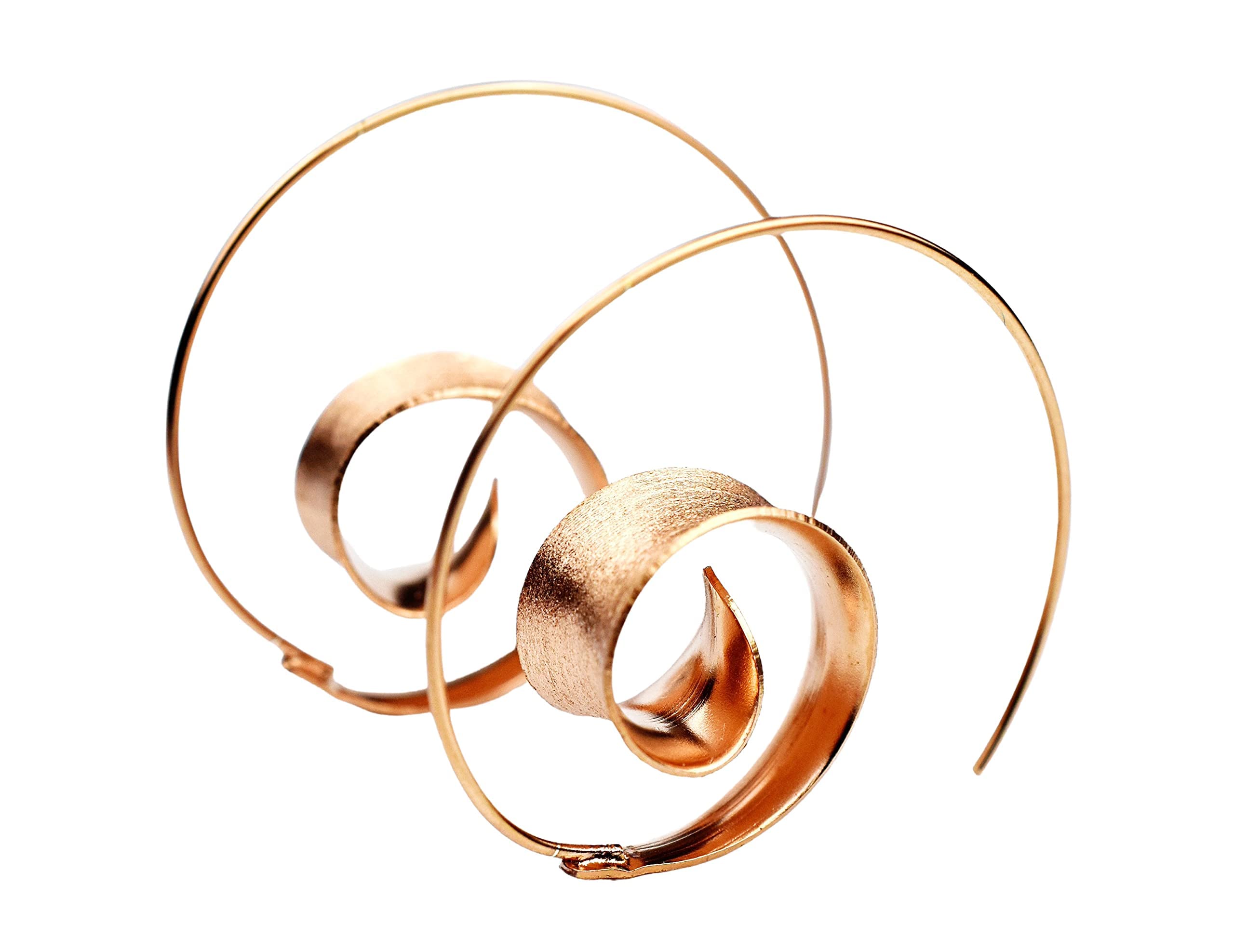 MadamLili - Rosegold Ohrringe Spirale Hängend - 925 Sterling Silber Rose Vergoldet - Matt Handgebürstet Ohrhänger Stecker - Boho Hippieschmuck - Handgefertigt - Exklusive Schmuckbox
