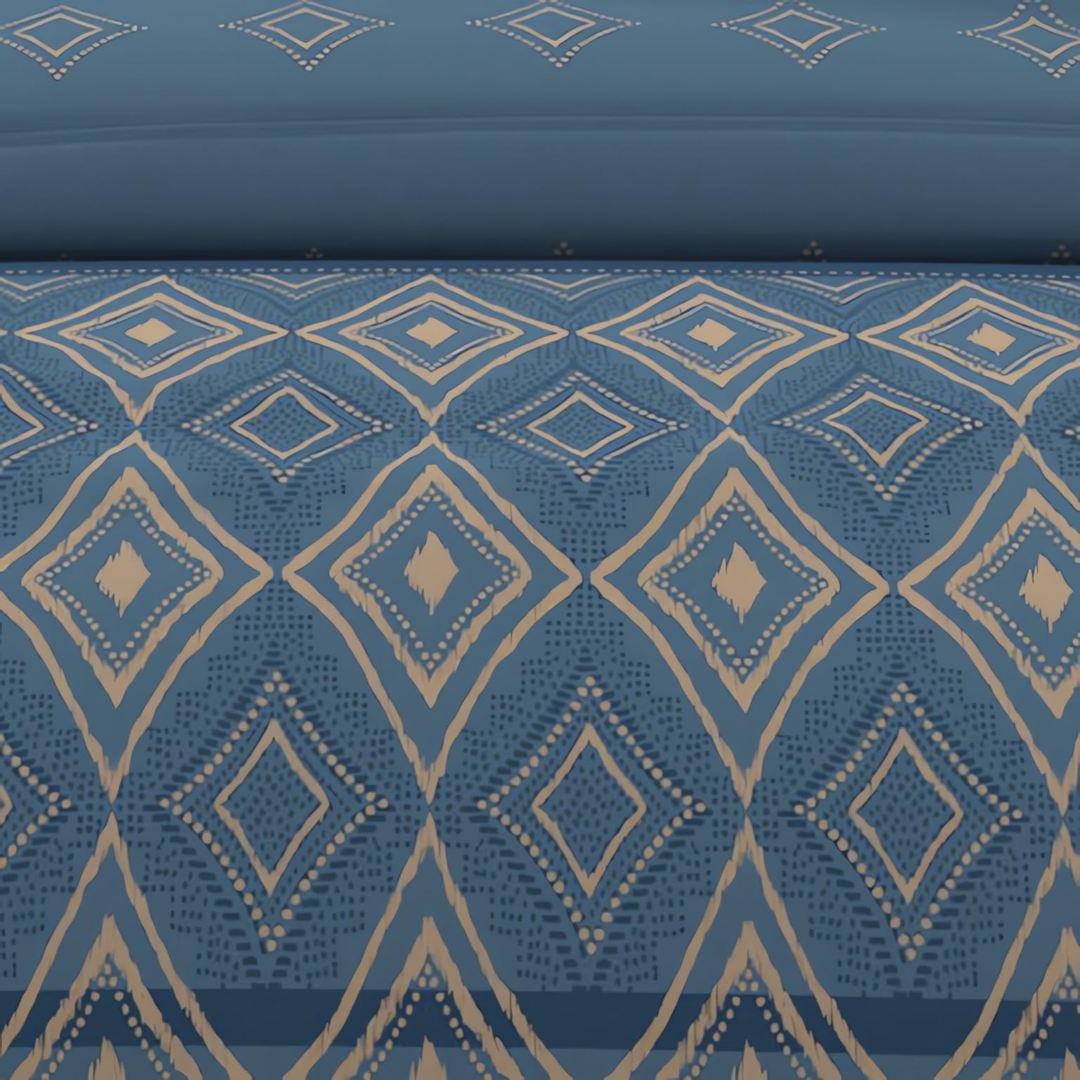 Soleil d'ocre, Parure Housse de Couette en Coton 57 Fils 240x220 cm Ethno Bleu