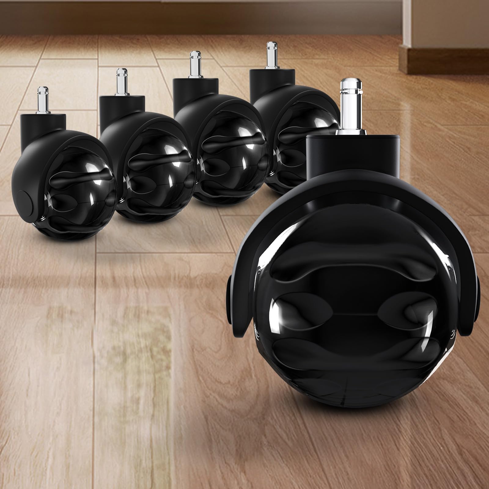 Office Chair Caster Wheels for Carpet Set of 5 -Replacement for Office Chairs Mat Safe for All Floors Including Hardwood - 2-Inch Rubber Replacement -