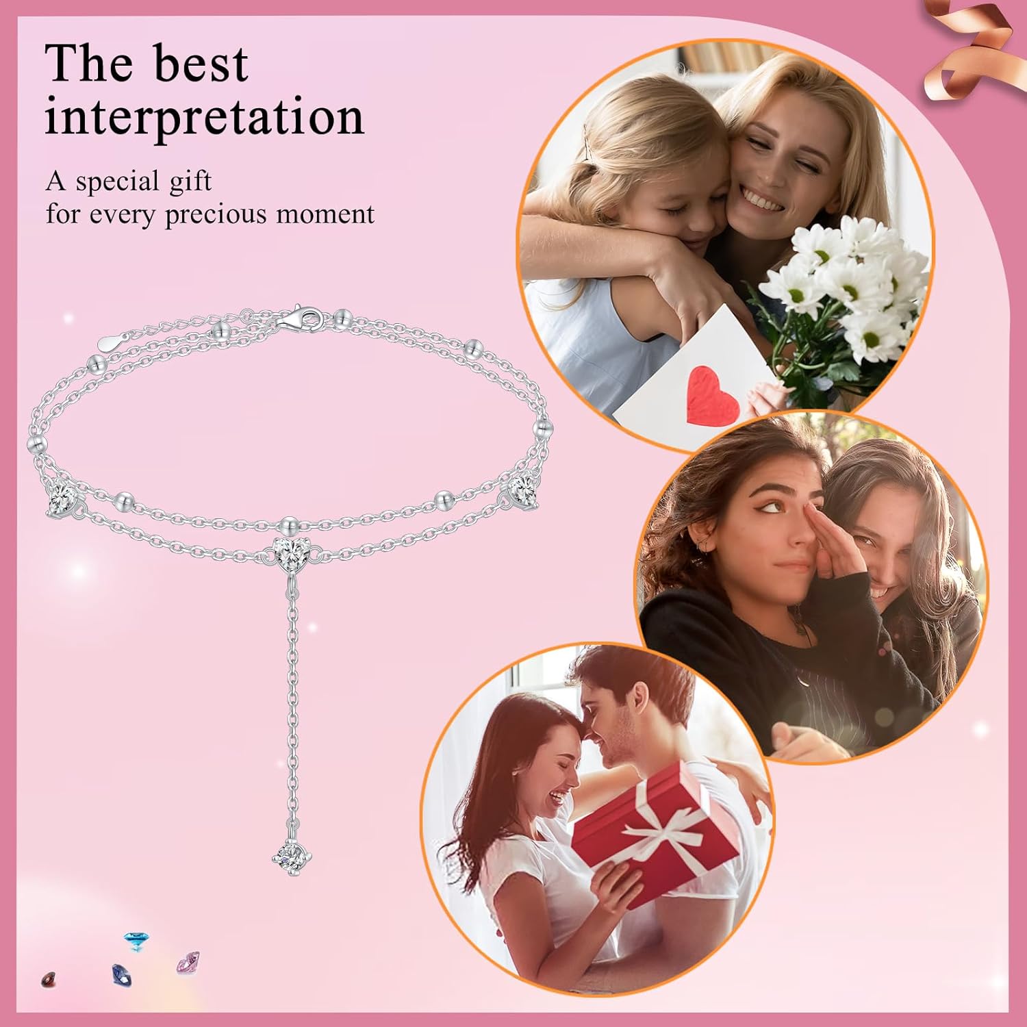 925 Sterling Silver Ankle Bracelet for Women Heart Multilayer Anklets Dainty Beaded Chain Adjustable 9+1 Inches for Summer Cute Beach Foot Jewelry - Image 8