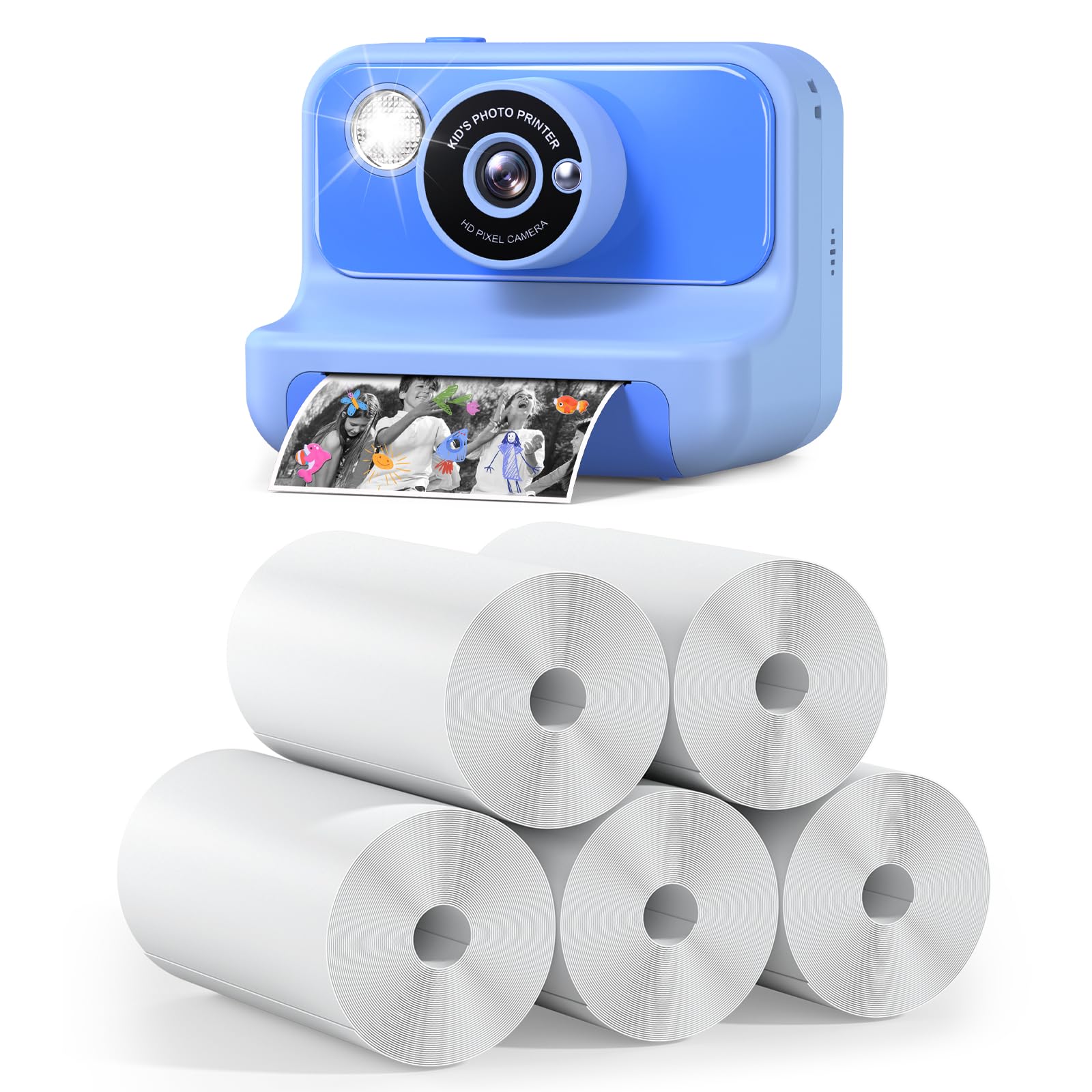 Kids Camera Instant Print and Kids Instant Camera Refill Print Paper-8 Rolls, Christams Birthday Gifts for Girls&amp;Boys Age 3-12