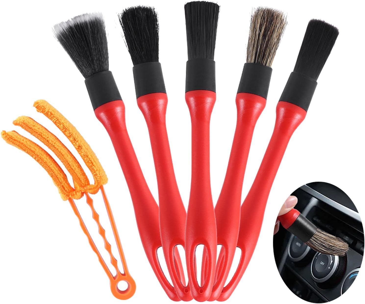 Car Detailing Brush Kit, 6Pcs Soft Hair Auto Detail Brush
