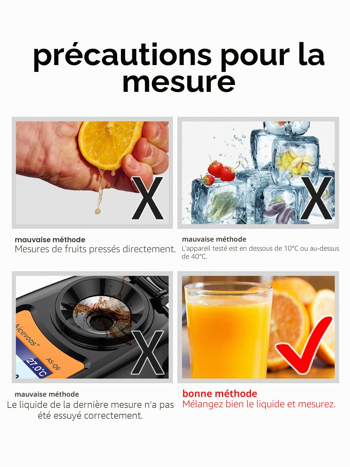 Q6 Réfractomètre Brix numérique, refractometre Sucre, refractometre Alcool Compensation Automatique de la température Réfractomètre Brix Gamme 0-35%，±0.2% Précision