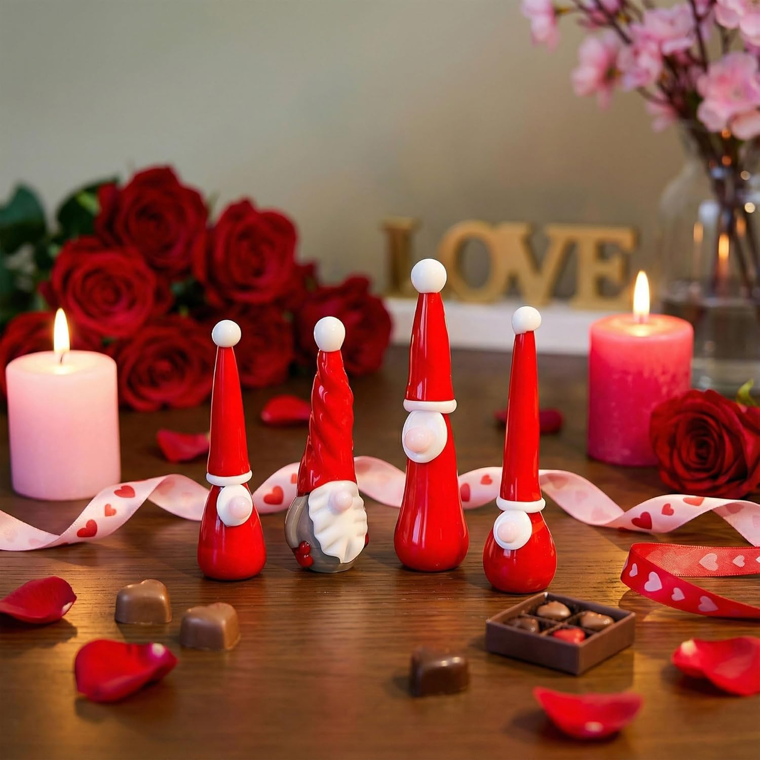 HDCRYSTALGIFTS 4PCS Red Valentines Gnomes Figurines Decorations, 3'' Blown Glass Elf Ornaments Miniature Collectibles for Table Home Decor Valentines Day Gifts for Women - Image 5