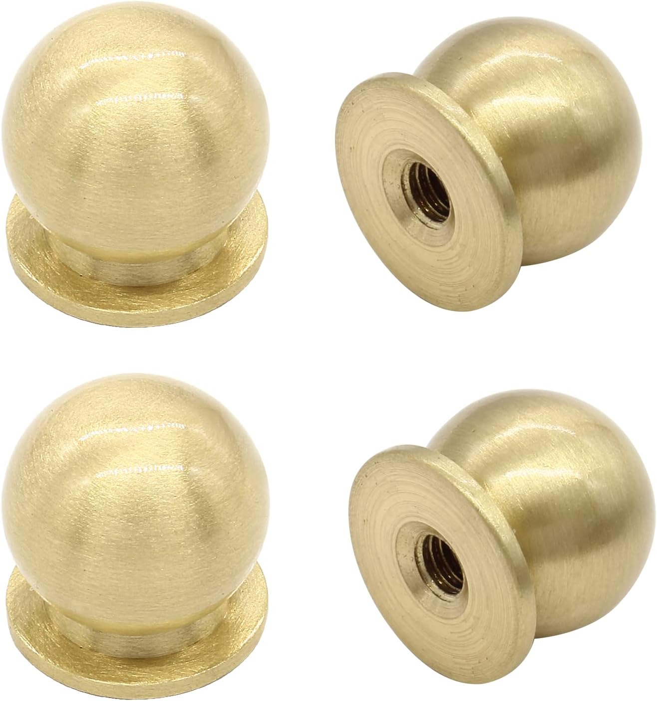 4 Pcs 1/2 Inch (12mm) Diameter Round Solid Brass Cabinet Knobs, Small Mini Brass Drawer Pulls Knobs for Kitchen, Dresser, Jewelry Box (Gold)