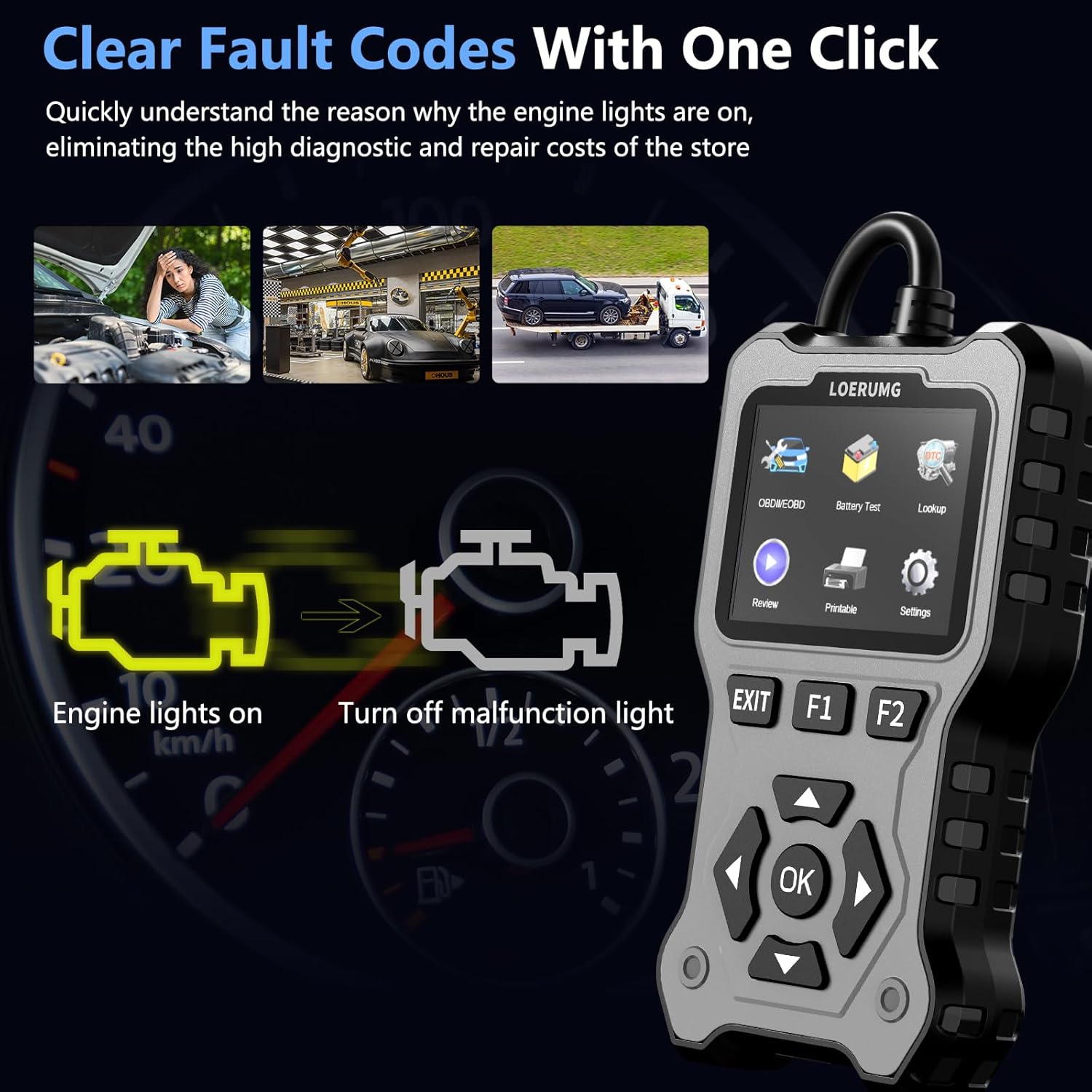 OBD2 Scanner Diagnostic Tool, Enhanced Check Engine Code Reader, Car OBDII Scanner with Fault Code Reset & I/M Readiness Auto Engine Light Diagnostic Scan Tool for Vehicles After 1996 Grey