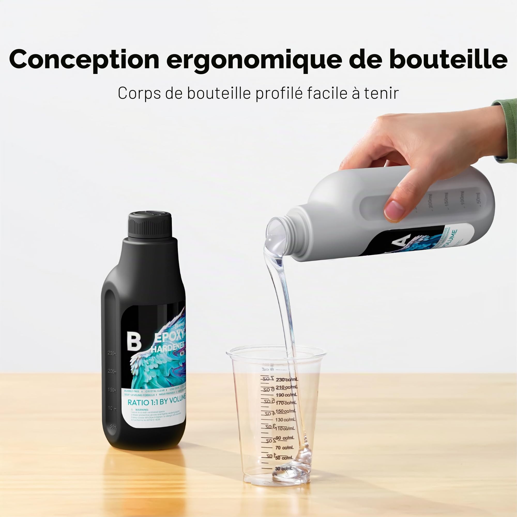 Resiners Kit de départ époxy 1L transparente cristal, haut brillant, non jaunissant, sans bulles. Inclut moules, décalcomanies. Idéal pour moulage, bijoux, revêtement bois, artisanat