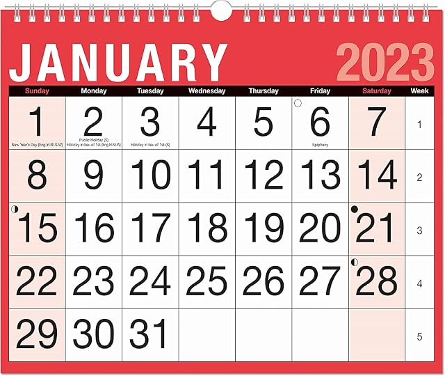 2023 Calendar Red and Black Wall Planner for Home Business Office School 1 January 2023 to 31 December 2023 (EASY MONTH TO VIEW)