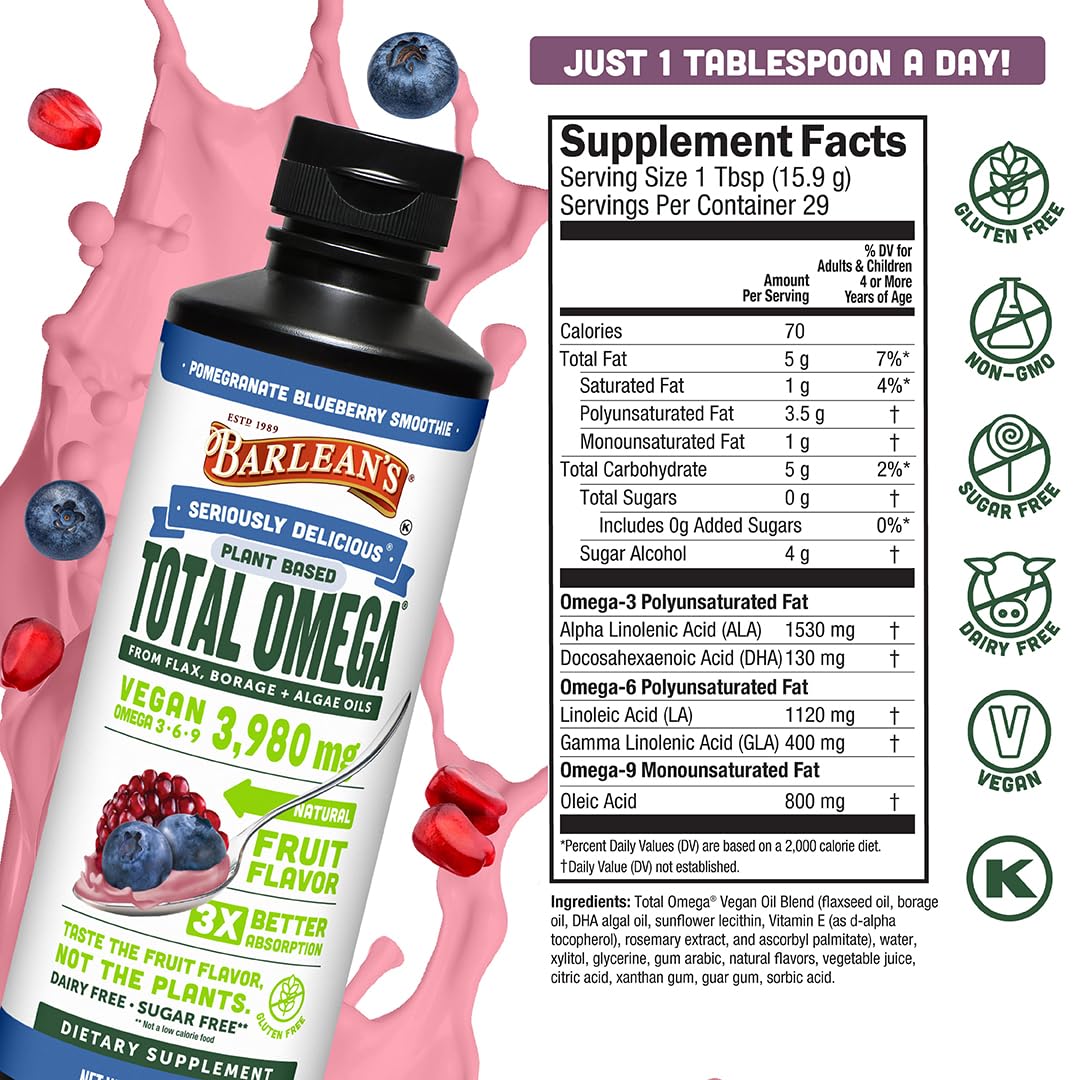 Barlean's Pomegranate Borage & Algae Oil, Omega 3-6-9 Flaxseed, Vegan, 16oz — Amazon image 6