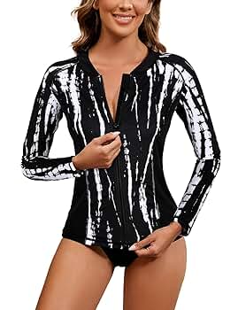 LURANEE Women's Zip Up Rash Guards for Women Long Sleeve