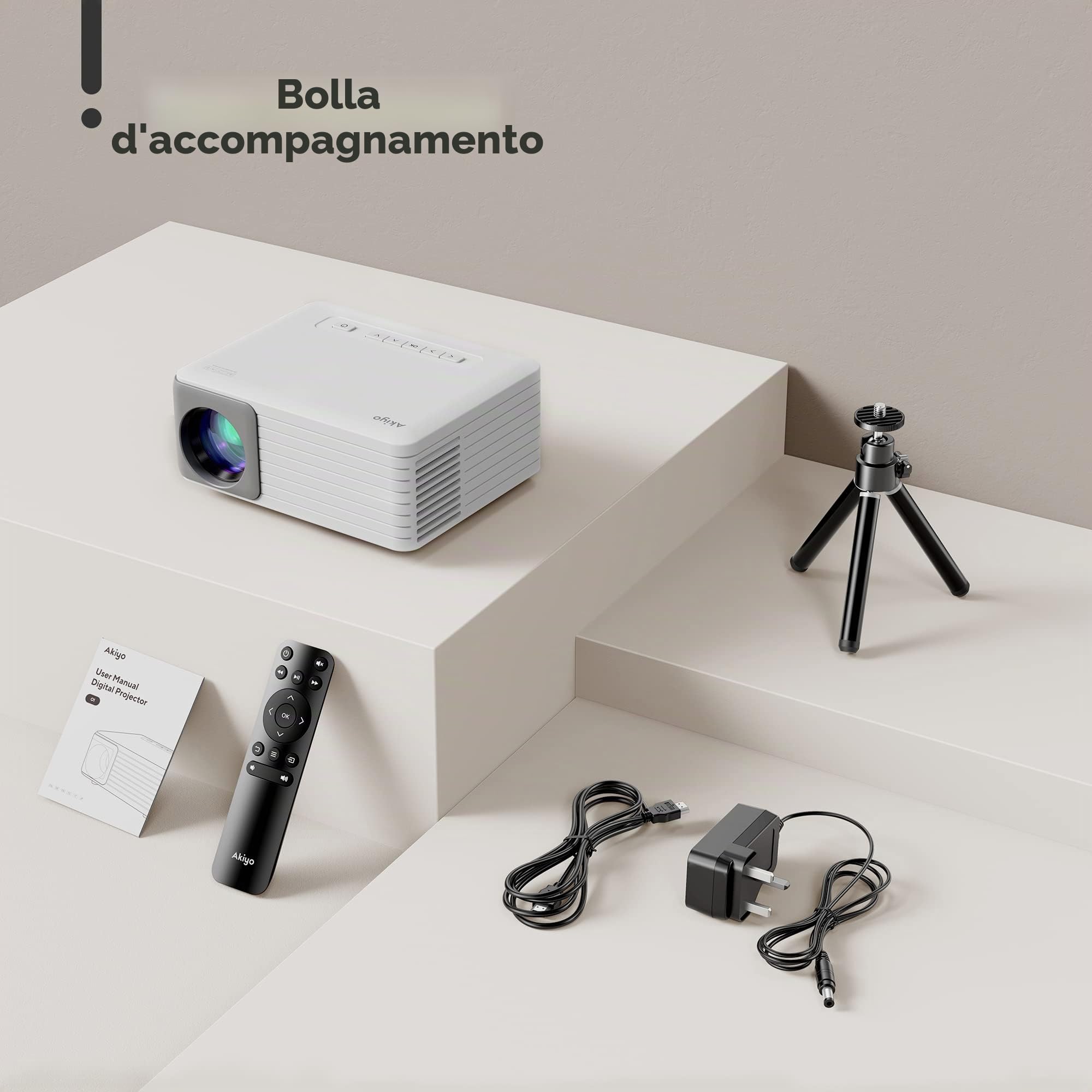 Projecteur, AKIYO Video Proiettore Supporto Full HD 1080P, Home Theater Movie, per Phone/TV Stick/HDMI/USB