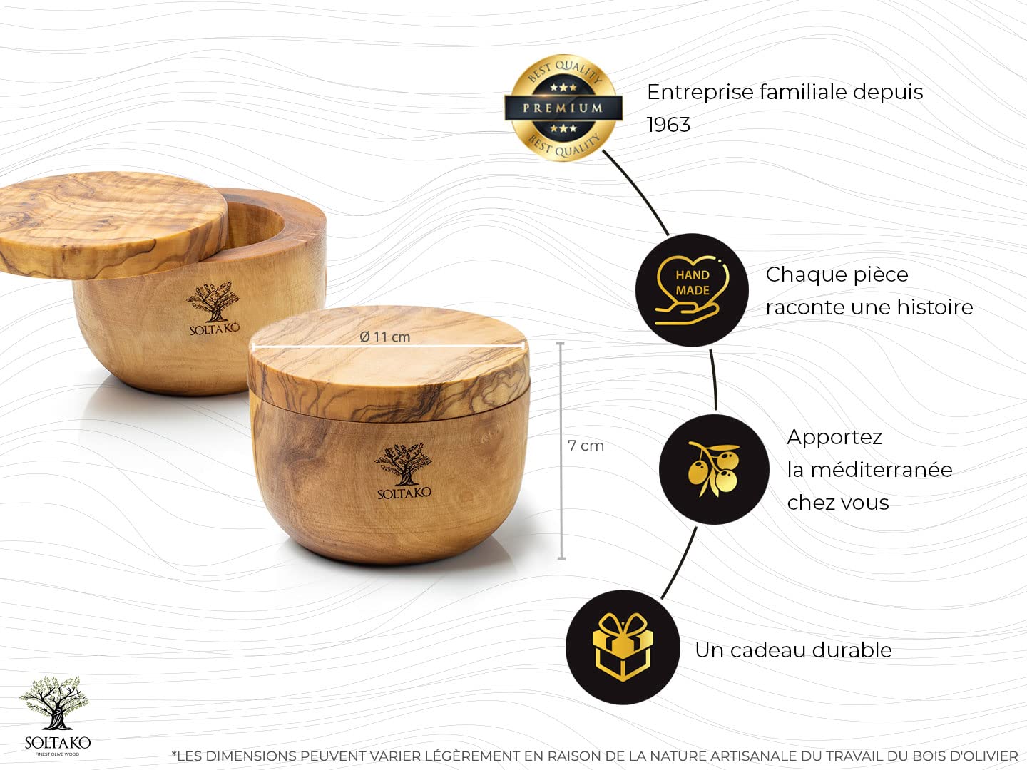 SOLTAKO Boite à Épices avec Cuillères en Bois d'Olivier, Sucrier et Salière, Set de 2 Boites Rangement Cuisine, Pot D'assaisonnement, Pot à Épices Ø 10 cm