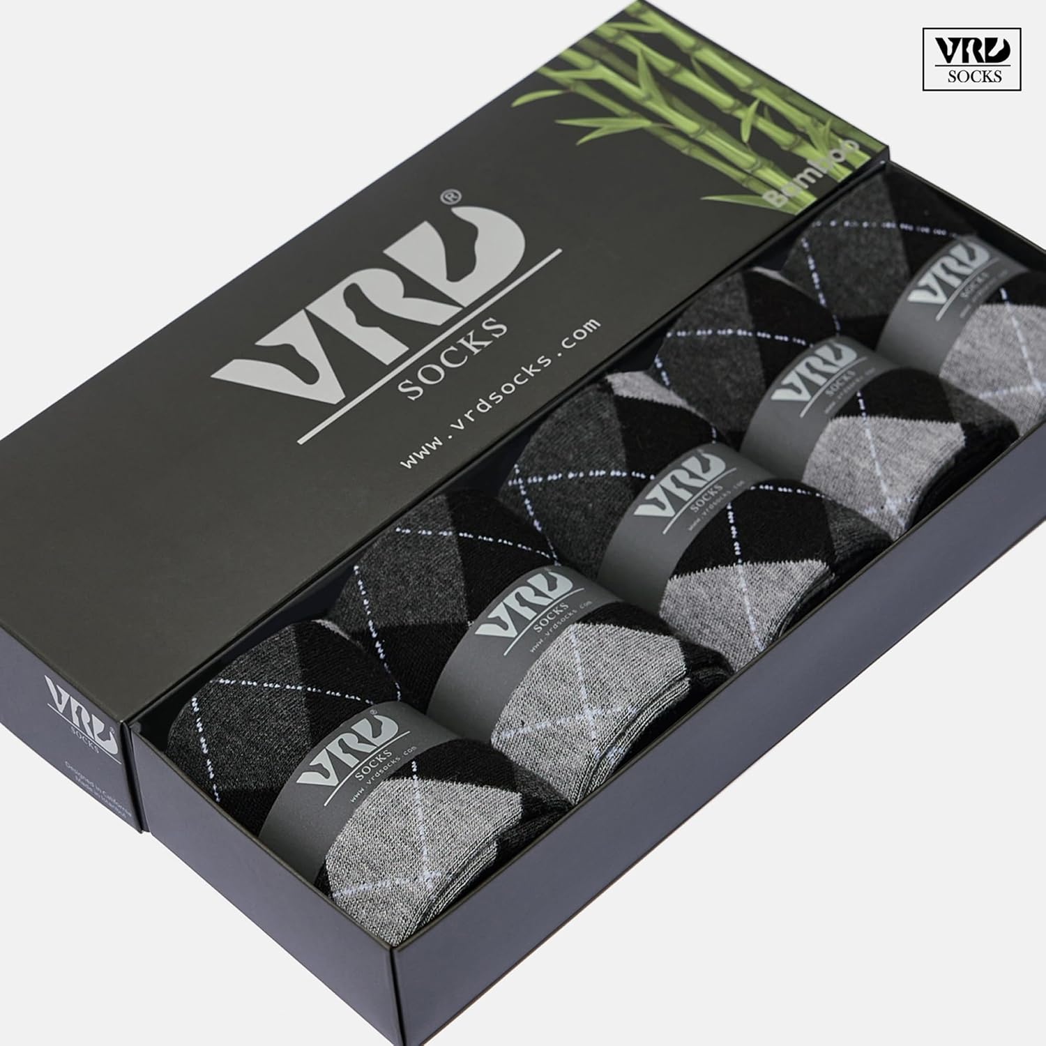 VRD Men’s Dress Socks Bamboo Rayon 5-Pack Crew Socks Fits Shoe Size 8-13 Gift Box - Image 4