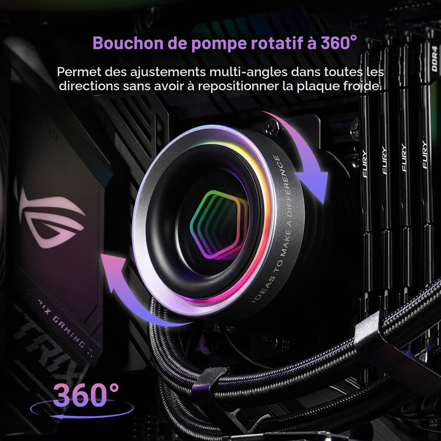 ID-COOLING FX360 INF Refroidisseur de processeur liquide 360 mm, refroidisseur AIO ARGB Infinity, 3 ventilateurs 120 mm, faible bruit 27,2 dB