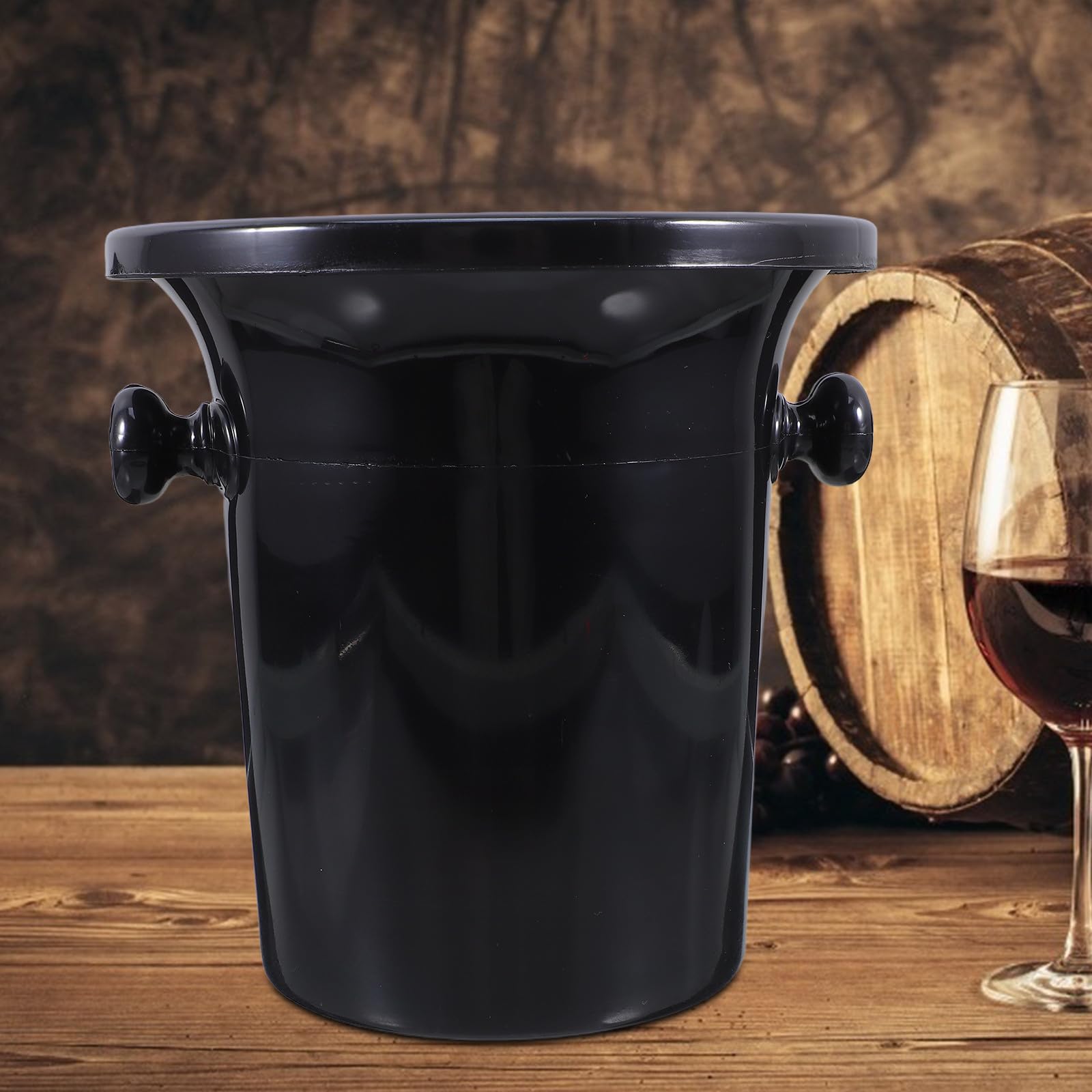 FRCOLOR Escupidera Negra para Vino de Plástico Doble Oreja, Cubitera Redonda para Degustación en Bares y Bodegas, Evita Salpicaduras y Guía el Vino