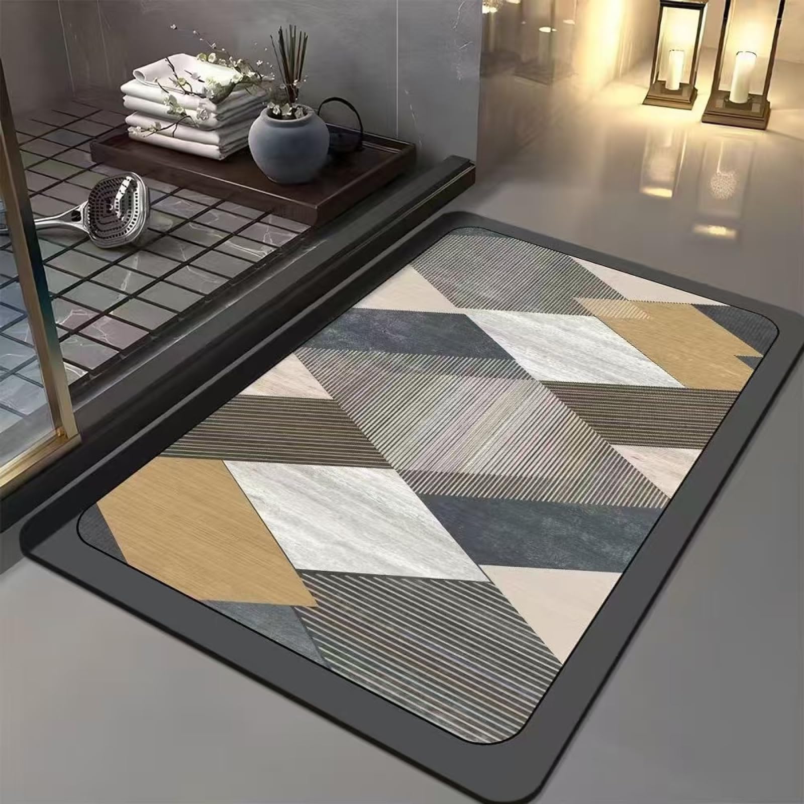 Générique Tapis de Bain Diatomite 80X120 Khaki Gris Tapis de Douche