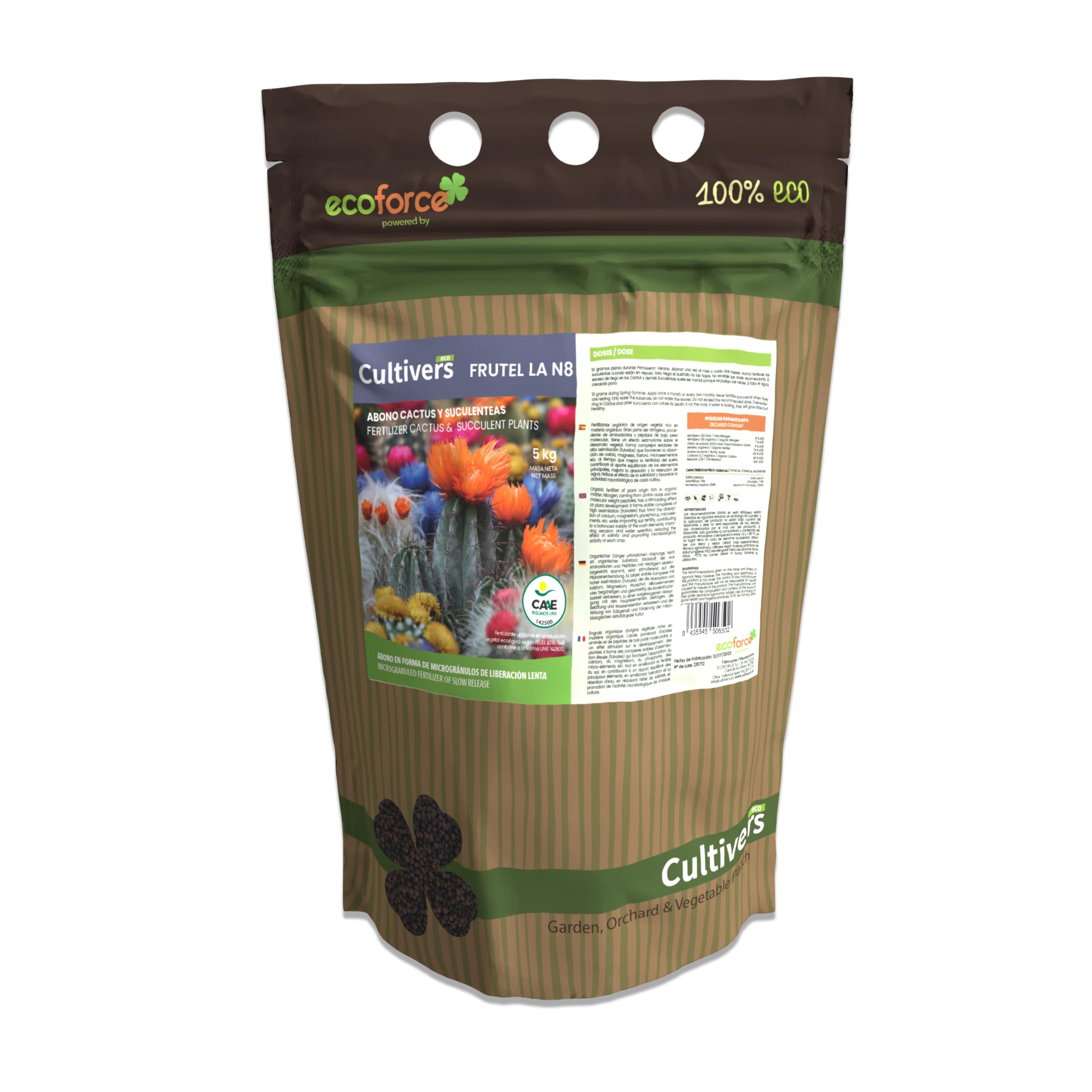 CULTIVERS Concime per Cactus, Piante Grasse e Succulente Biologico 5 kg, Fertilizzante Granulare a Lenta Cessione, 100% Organico e Vegano