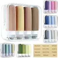 Kit 4 Frascos Potes Silicone Viagem 90ml Canelado Aprovado TSA - Adesivos em Português (Bege e Marrom)