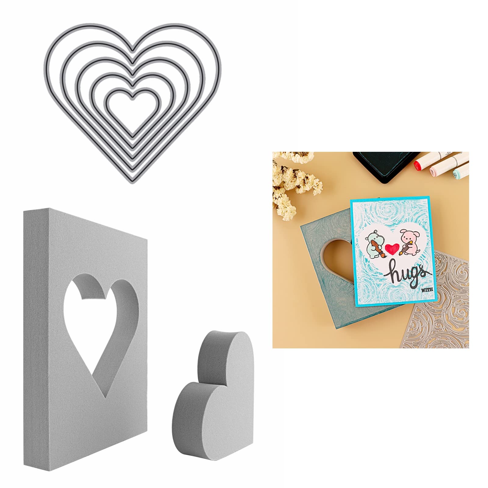 6 pezzi di schiuma per timbratura, 2 blocchi di timbri in acrilico trasparente, strumenti con linee a griglia per scrapbooking,artigianato,creazione di biglietti, timbri in schiuma modellabile