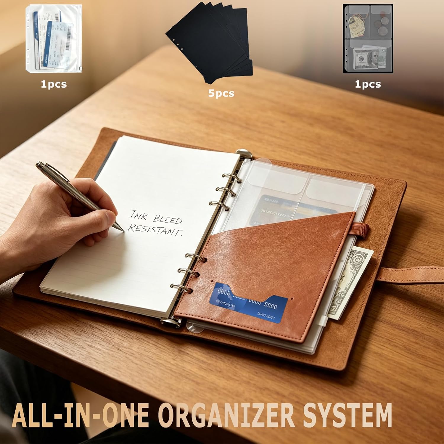 A5 genuine leather loose-leaf notebook replace inner 6.7*9 inch Dark brown image 5
