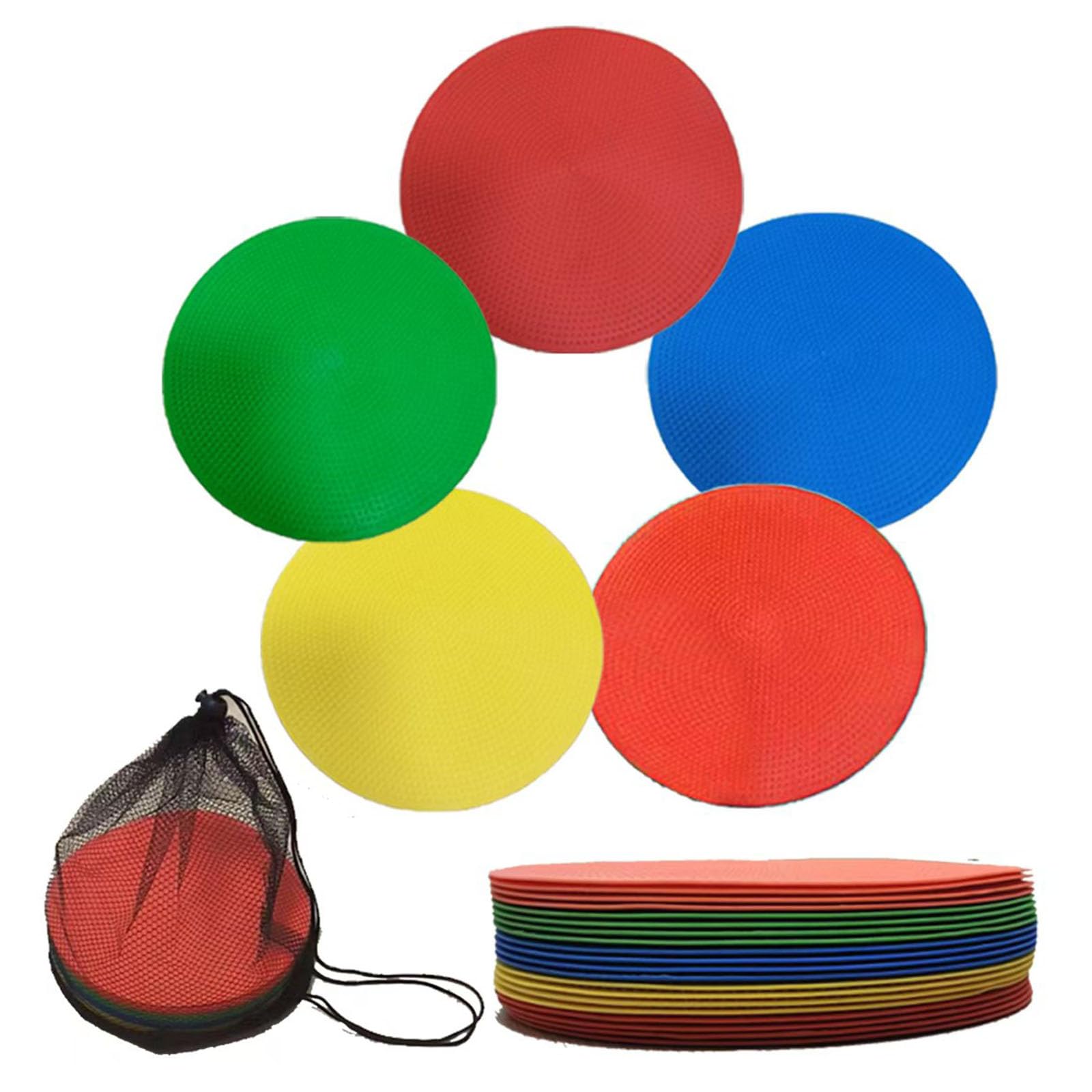20er Set Markierungsscheiben Runde Flache Flache Sport Markierungshütchen Rutschfeste Floormarker Trainingsscheiben mit schwarzer Netztasche Flat Round Disc (19.3CM)