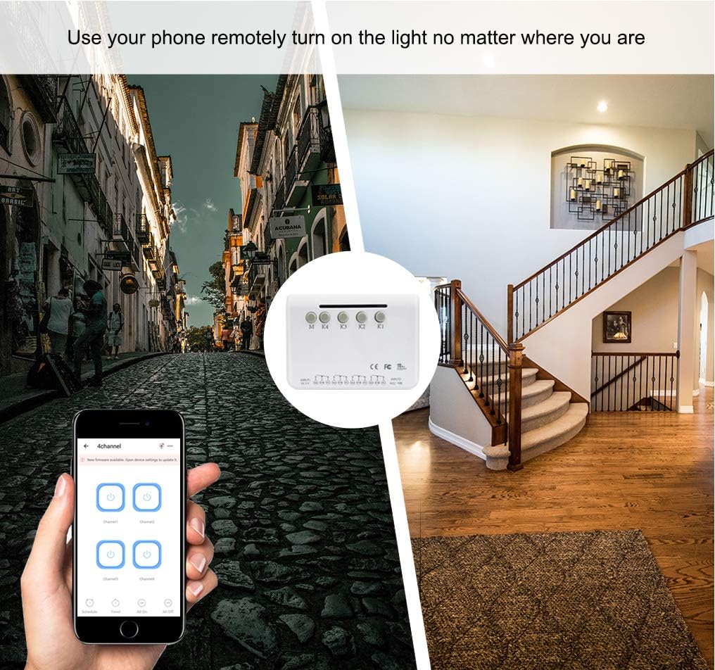 4 Channel WiFi Momentary Inching Relay Self-Locking Switch Module WiFi Relay Switch Module Smart Home Remote Control, DC 5V DIY Switch Module Compatible with Alexa Google Home